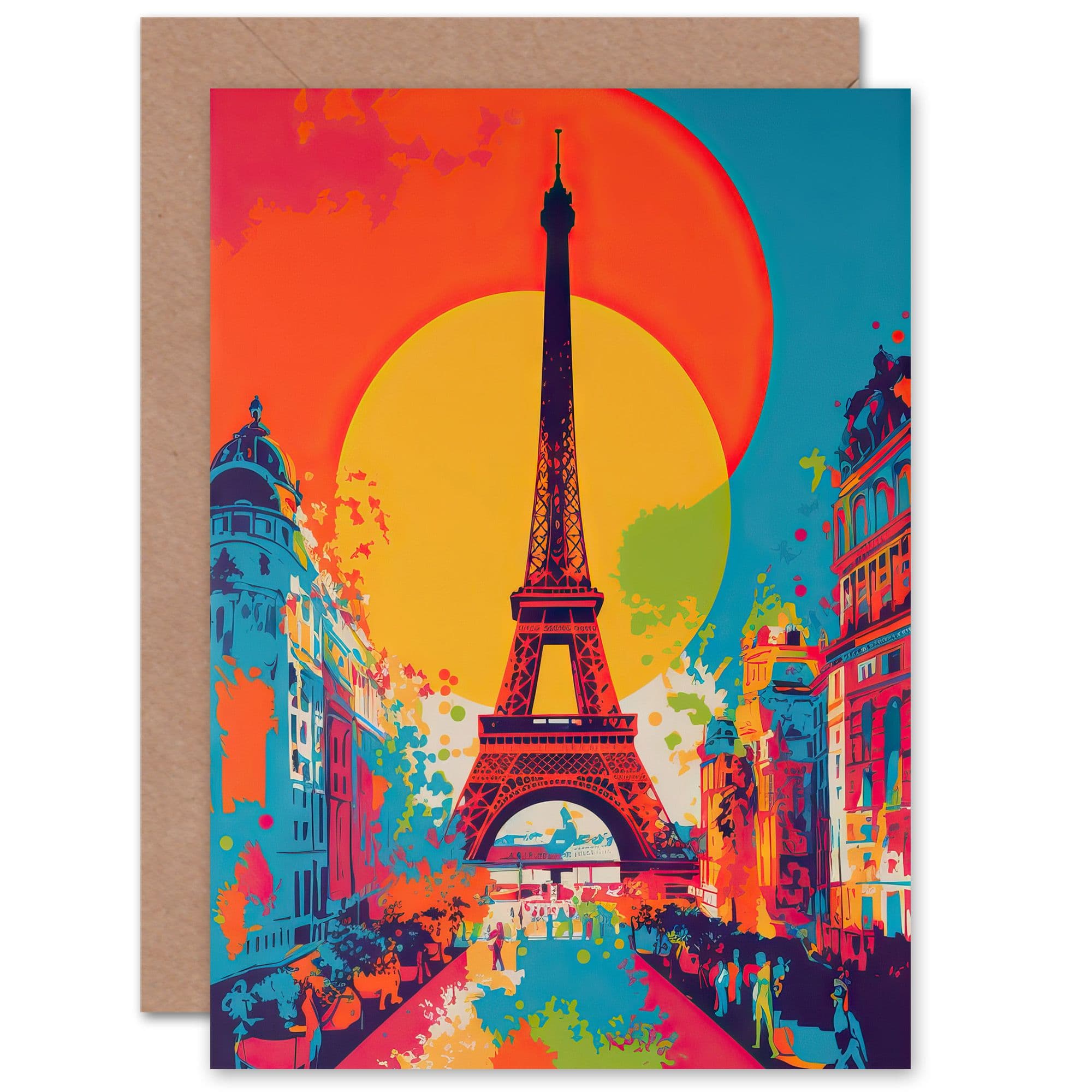 Eiffel Tower Sunset Vibrant Abstract Retro Vintage Birthday Greeting Card