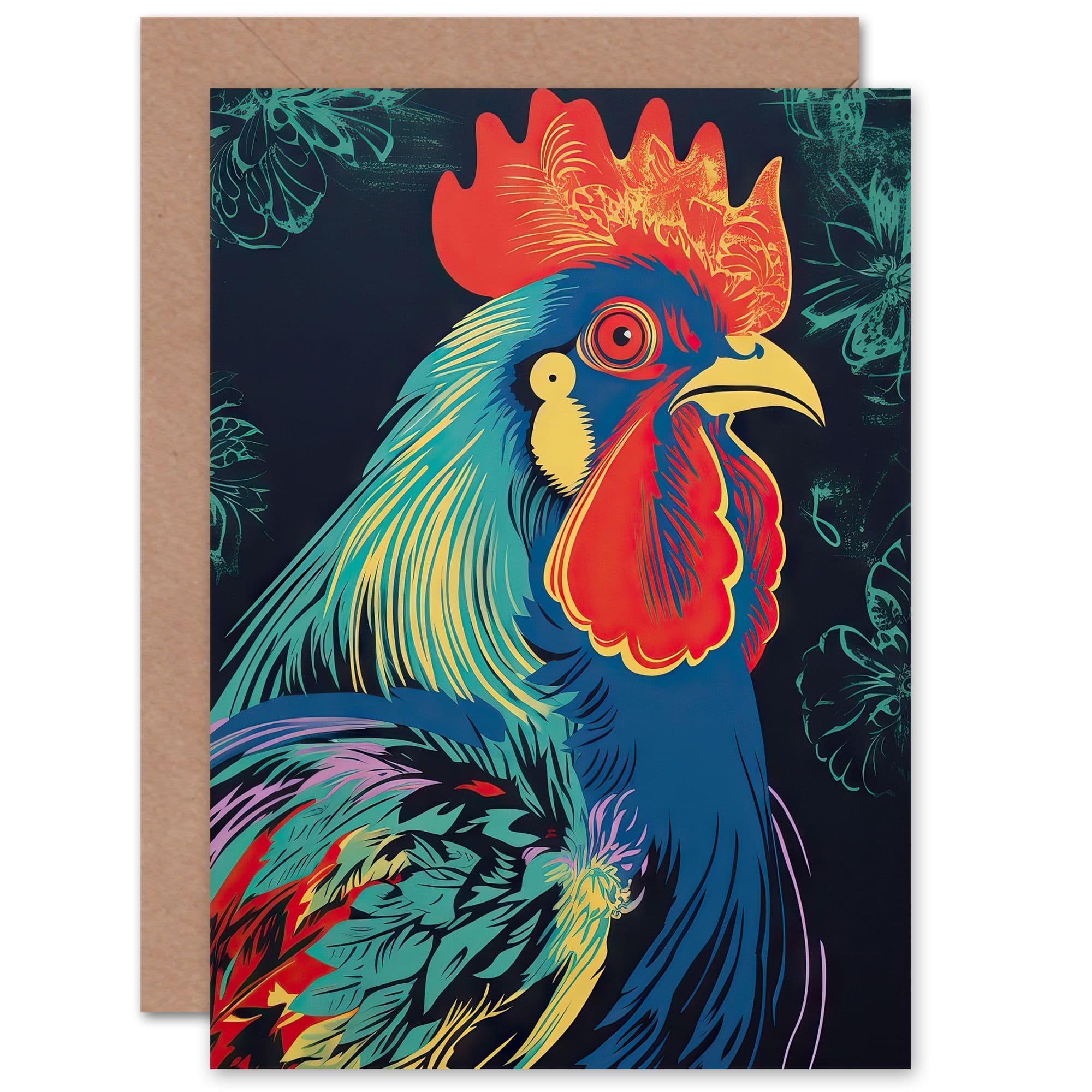 Rooster Hen Chicken Vibrant Bold Bright Cockerel Thank You Greeting Card