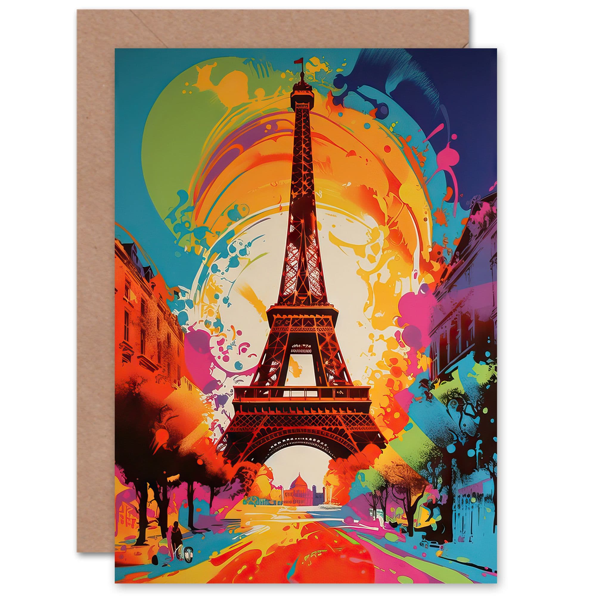 Abstract Paris Eiffel Tower Colourful France Birthday Greeting Card