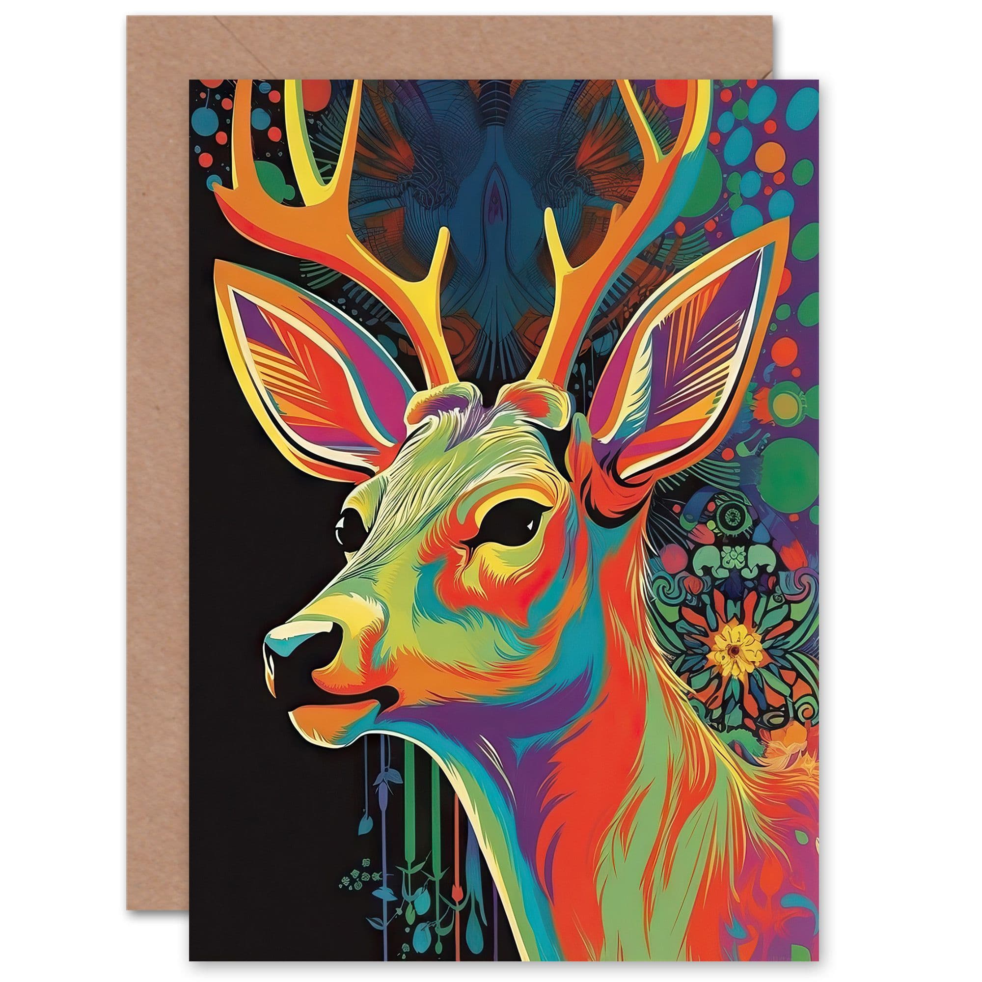 Psychedelic Deer Abstract Antlers for Him or Her Birthday Greeting Card
