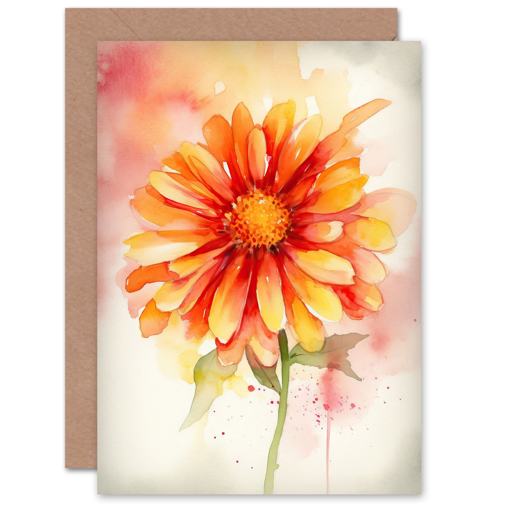 Single Gerbera Daisy Soft Watercolour Birthday Thank You Greeting Card