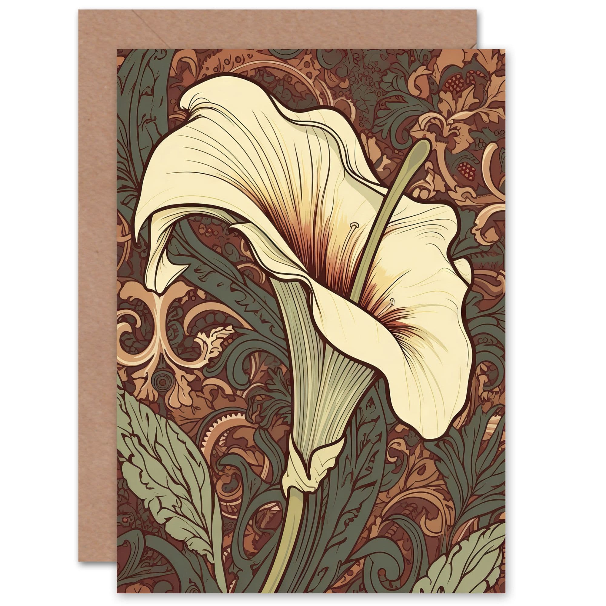 Cala Lily Flower Art Nouveau William Morris Style Birthday Greeting Card