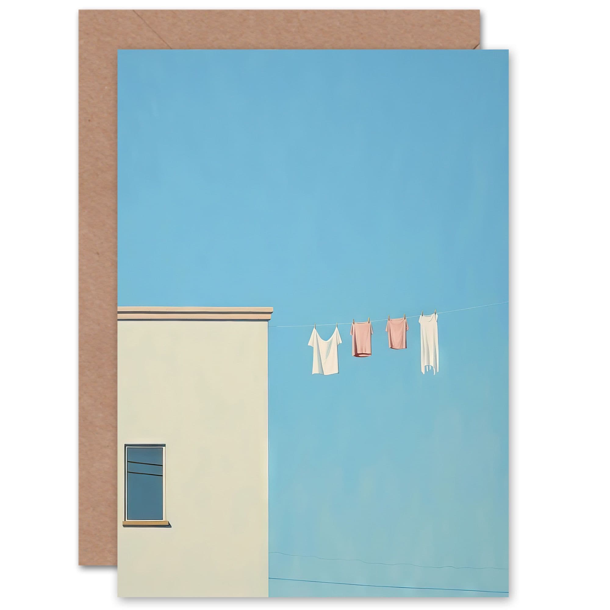 Laundry Line Blue Day Minimalist Soft Pastel Thank You Greeting Card