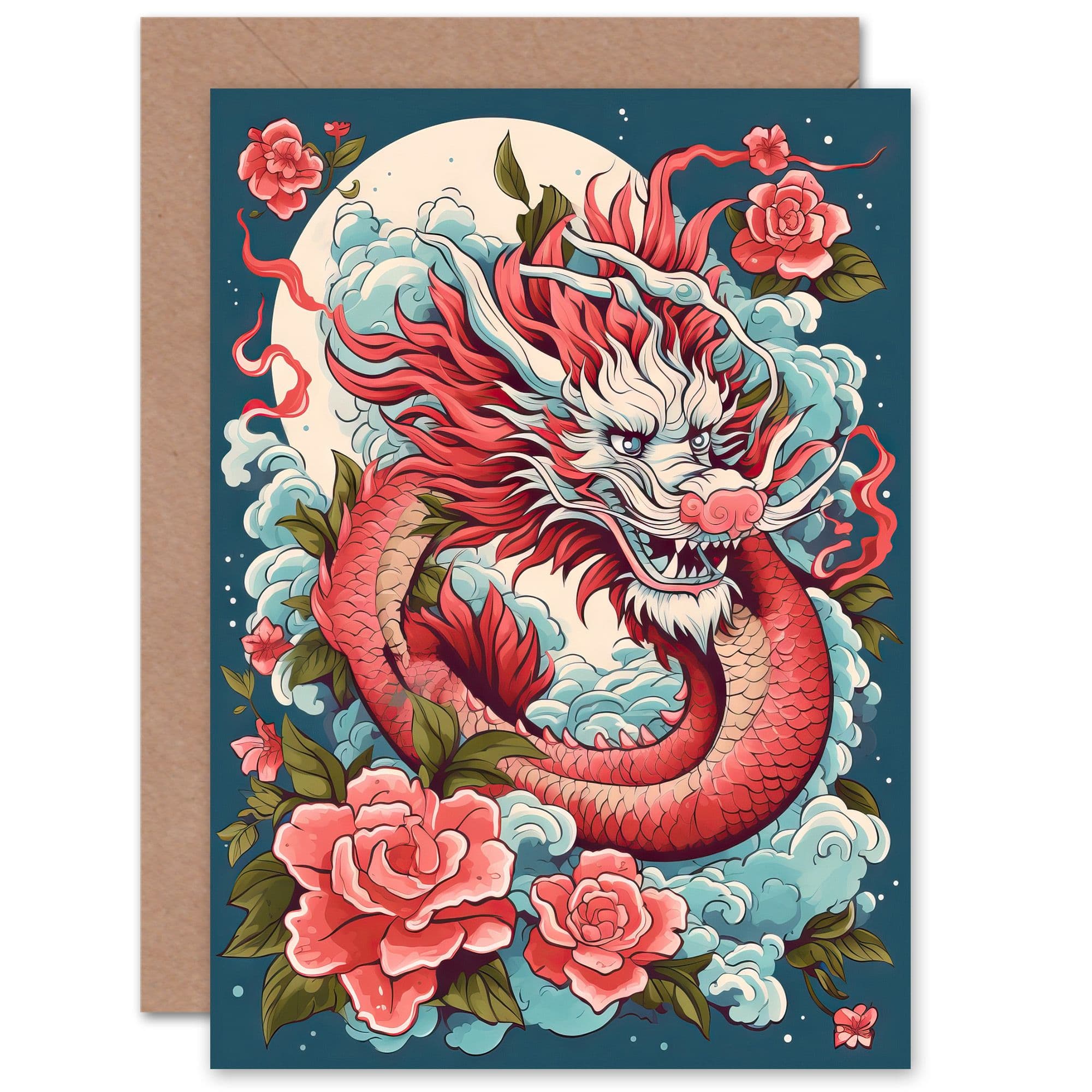 Fantasy Dragon Roses Chinese Year Dragon Greeting Card