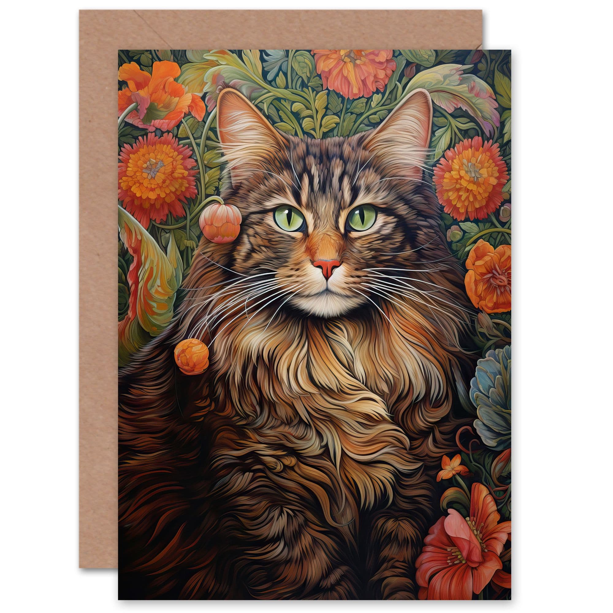 Cat Lover Floral Spring Garden Flower Mothers Day Birthday Greeting Card