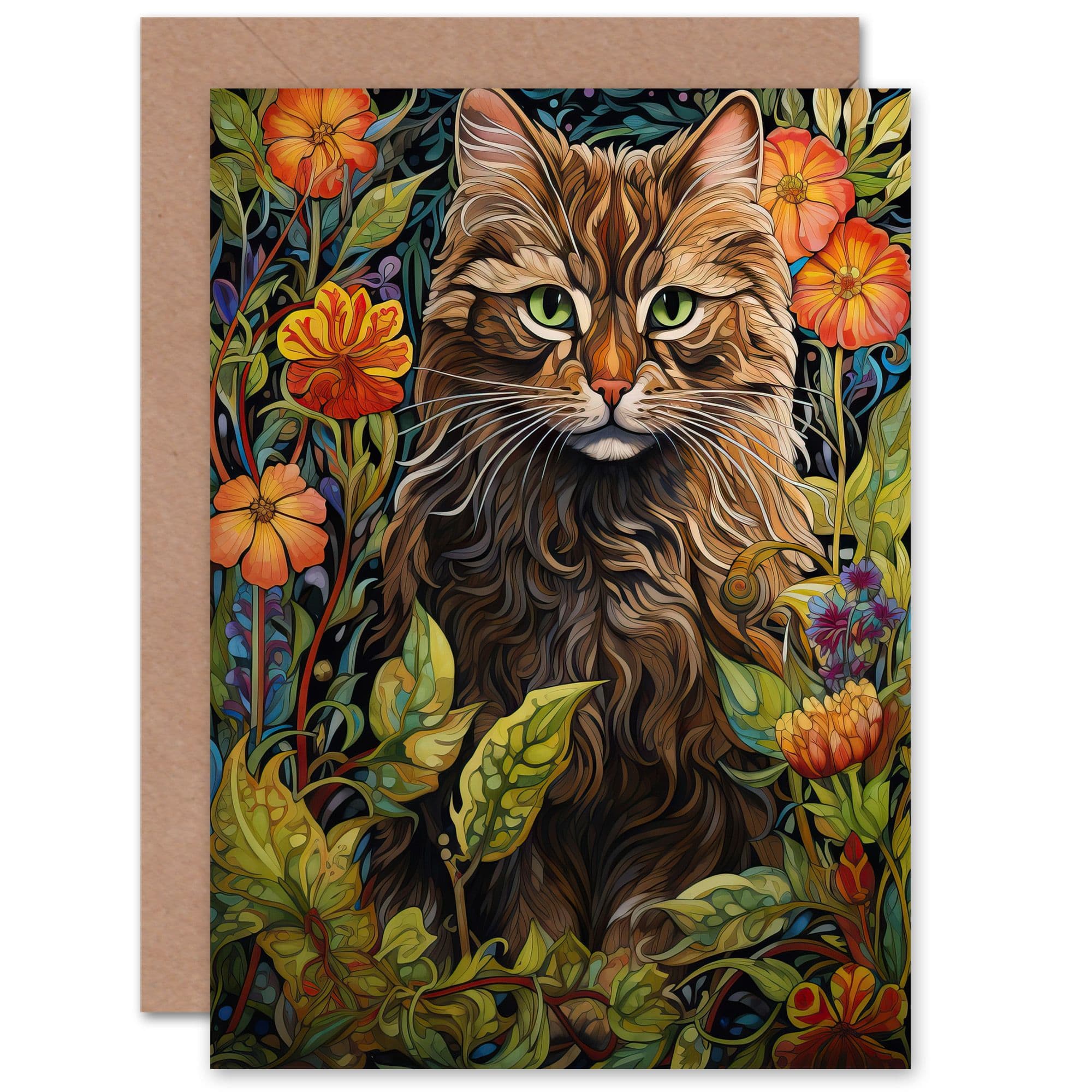Flowers and Cat Blooms for Cat Lover Mothers Day Birthday Greeting Card