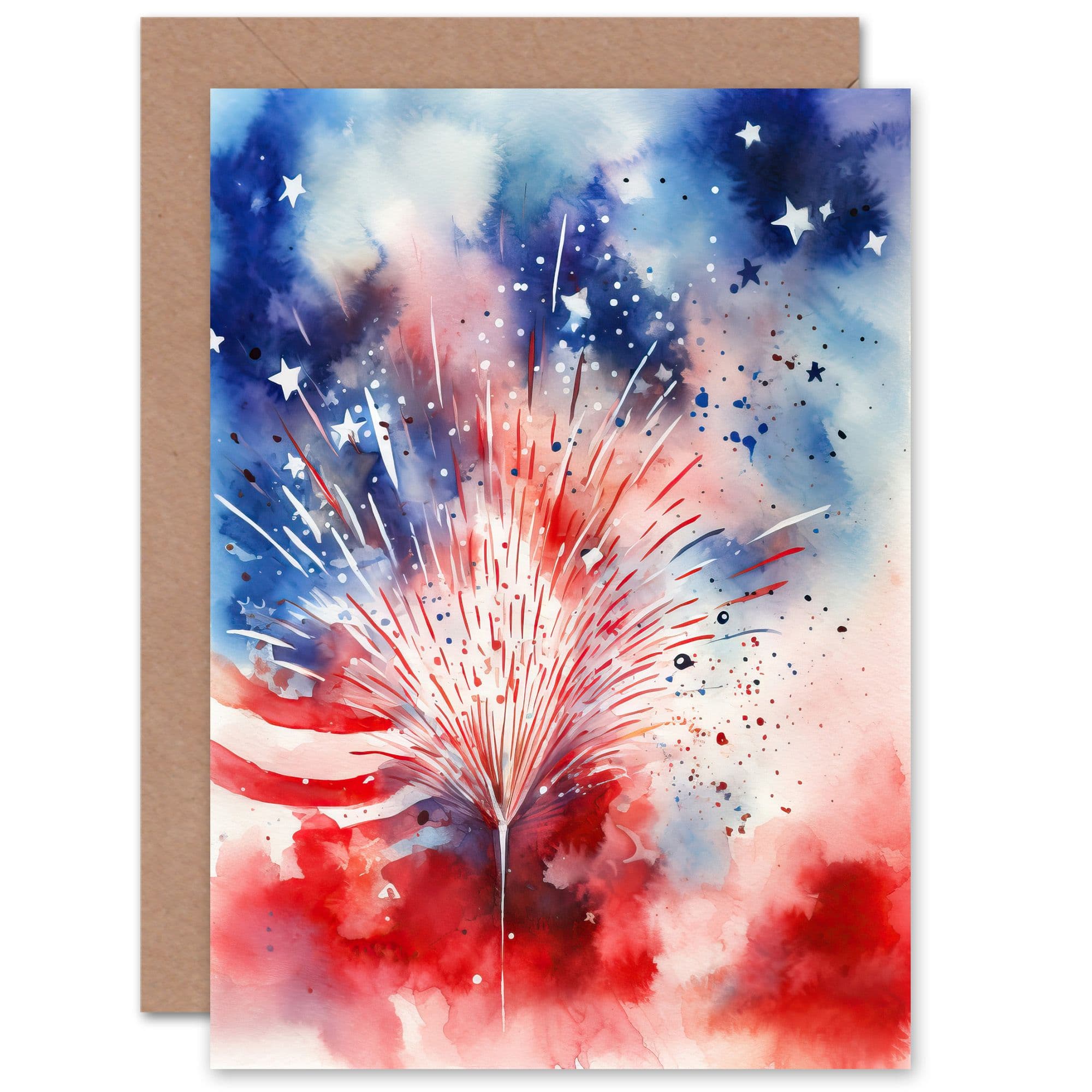 Stars Stripes Fireworks 4th of July Independence Day USA Greeting Card