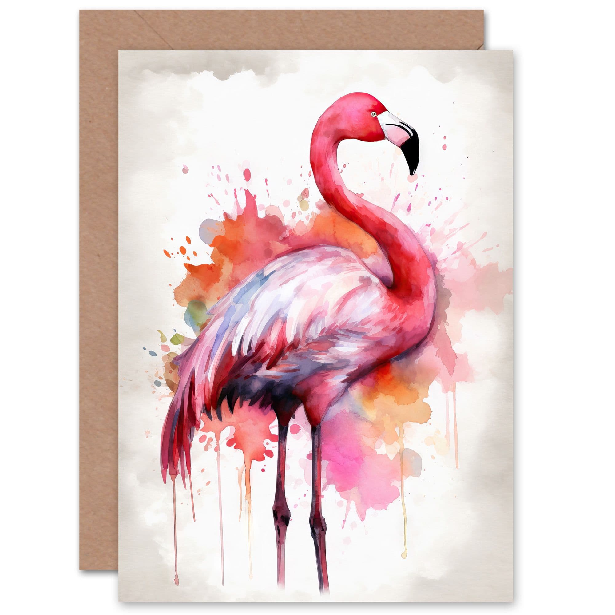 Watercolour Flamingo Watercolour Birthday Thank You Greeting Card