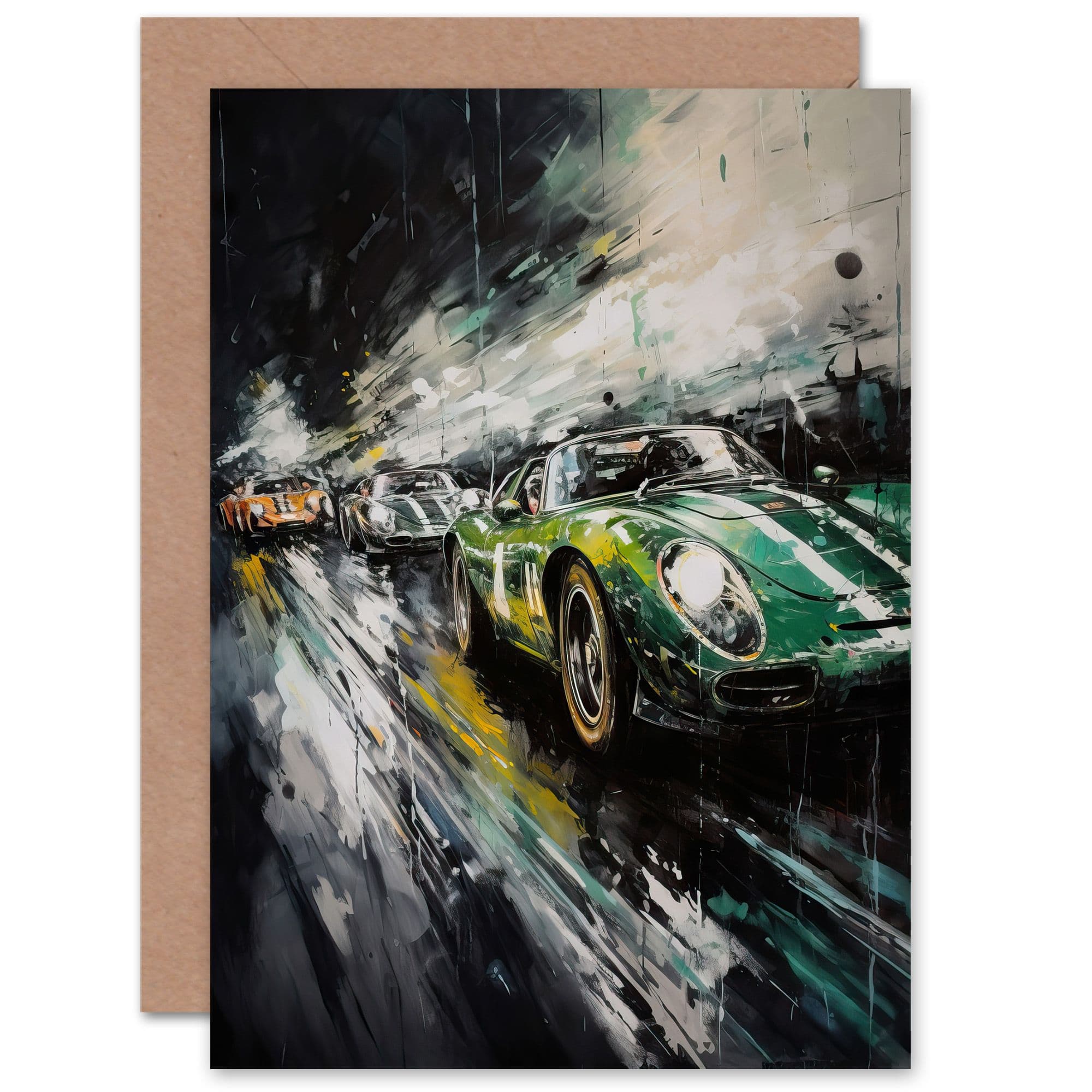 Classic Racing Cars Night Scene Motorsport Husband Him Dad Greeting Card