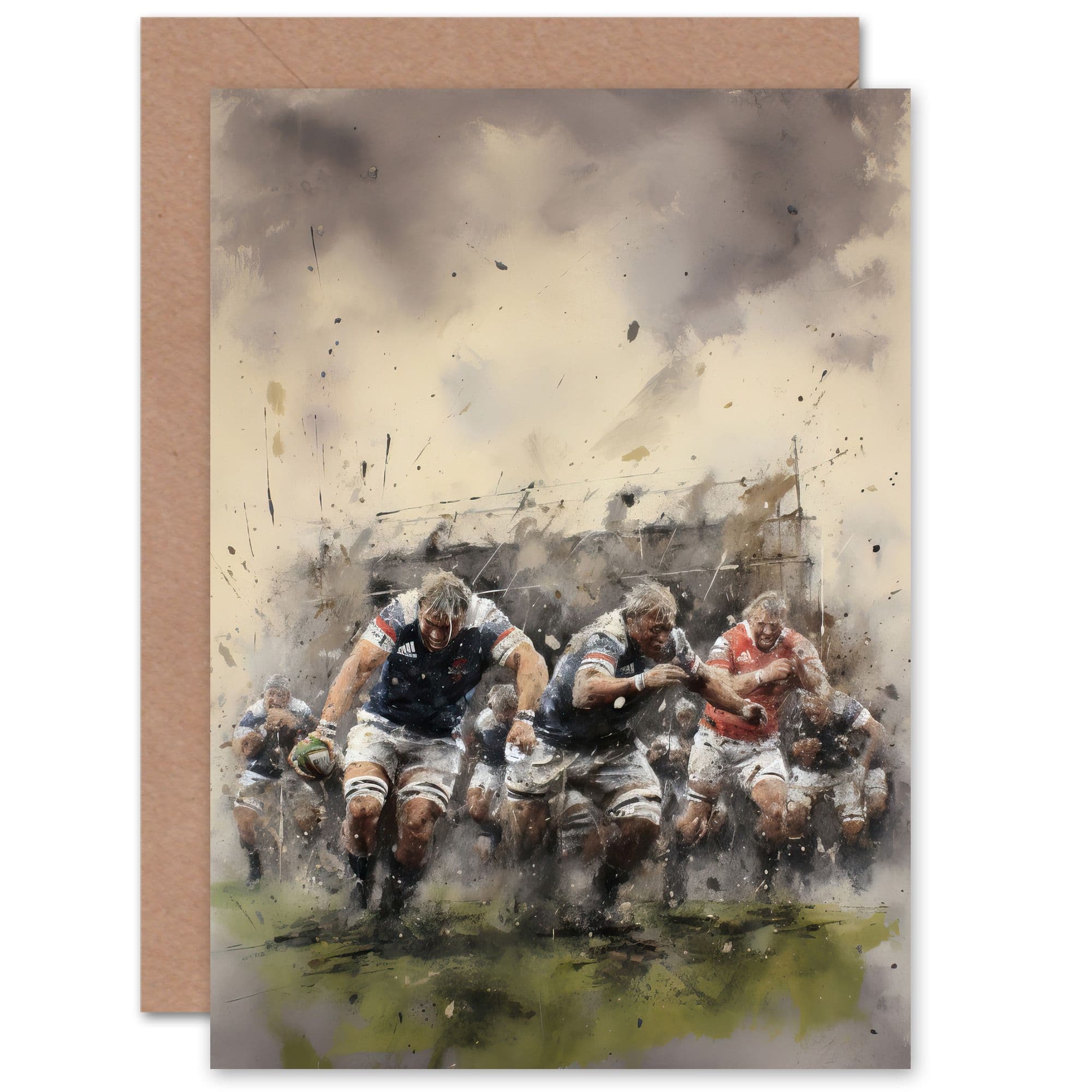 Rugby Mudbowl Pushing Forward Action for Husband Him Dad Greeting Card