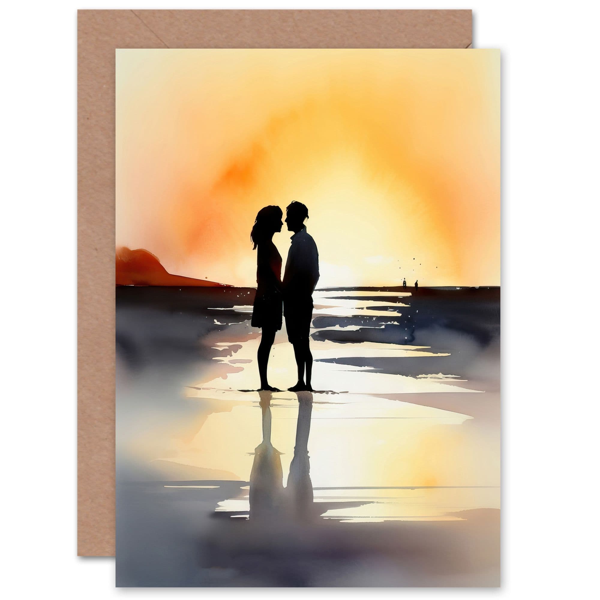 Kisses at Dawn Watercolour Romance Love Beach Anniversary Greeting Card