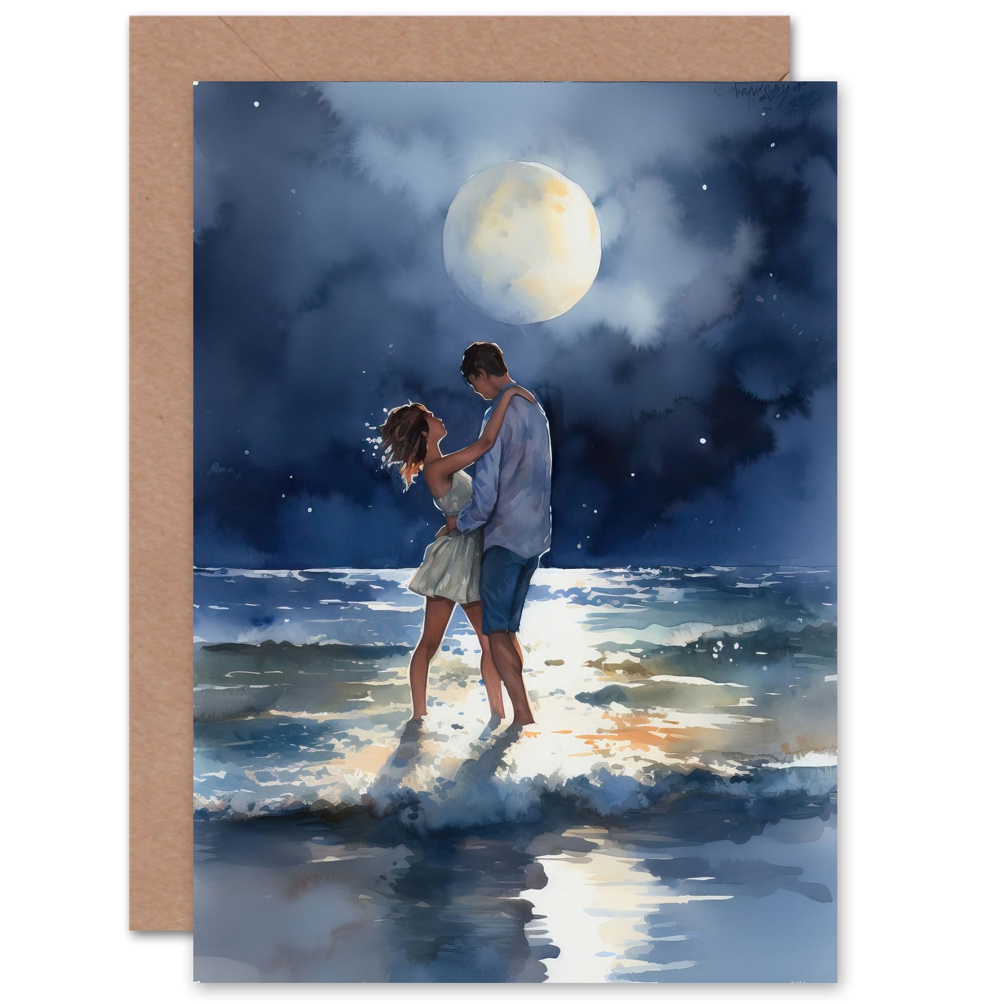 Dancing in the Waves Watercolour Romance Love Anniversary Greeting Card