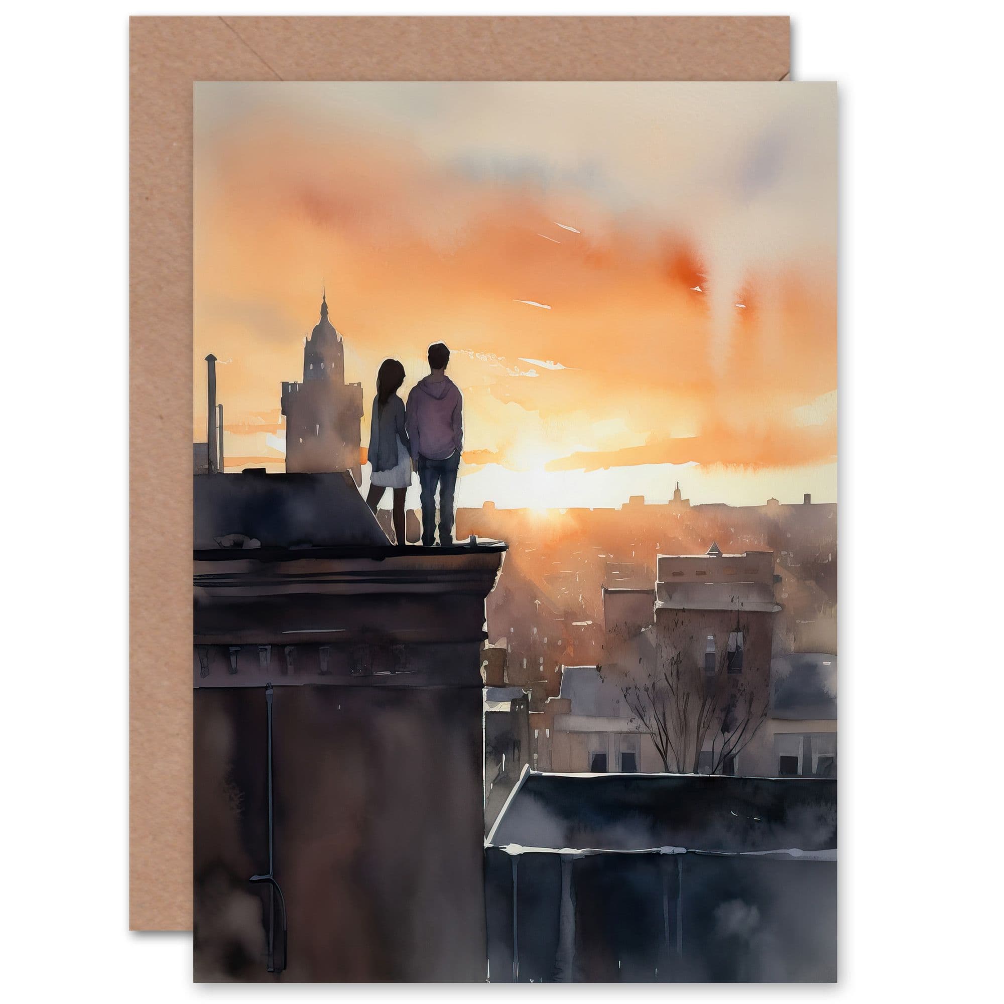 Rooftop Romance Sunset Anniversary Valentines Day Love Greeting Card