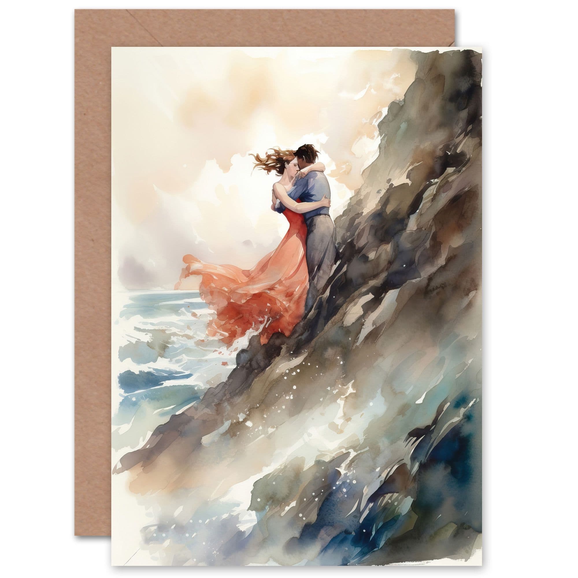 Love Watercolour Coastal Cliff Landscape Anniversary Love Greeting Card