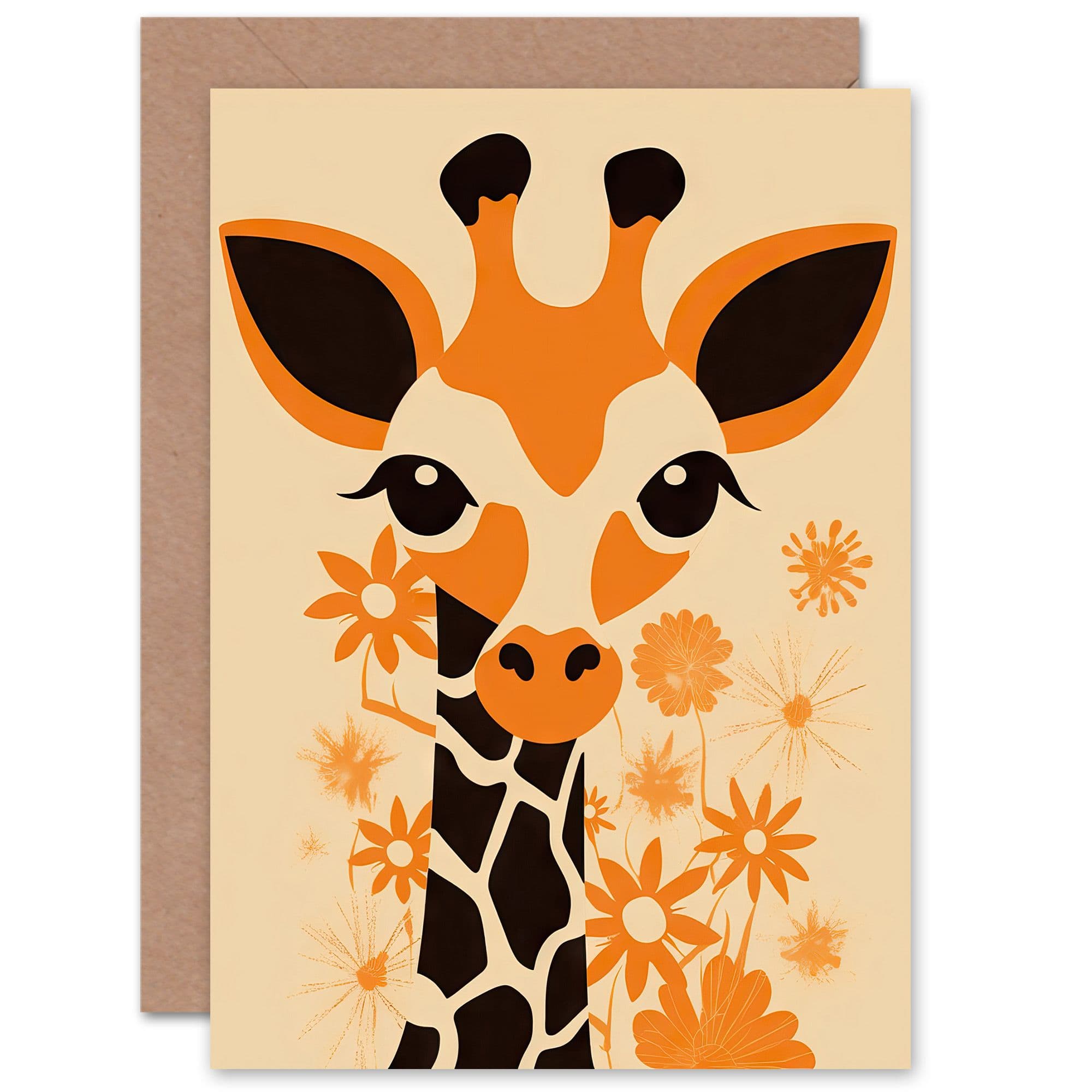 Cute Giraffe Flowers Floral Birthday Greeting Card