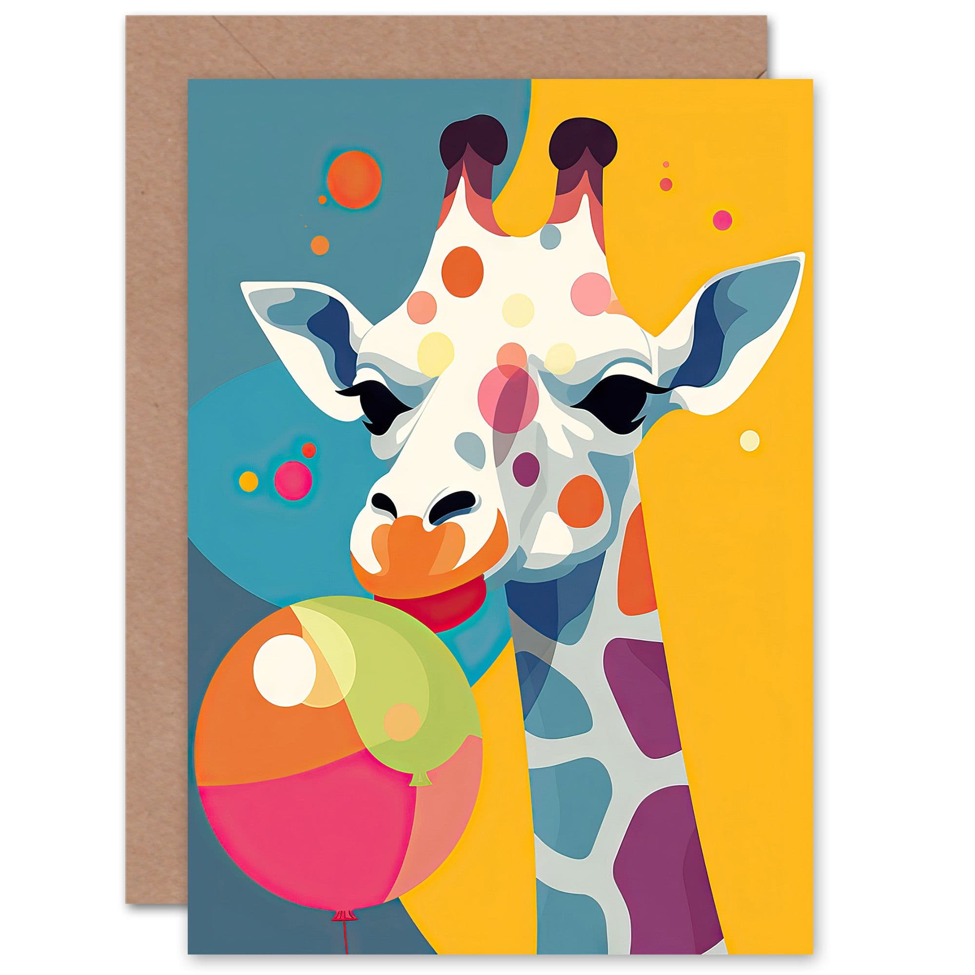 Cute Colourful Giraffe With Balloon Kids Baby Birthday Greeting Card