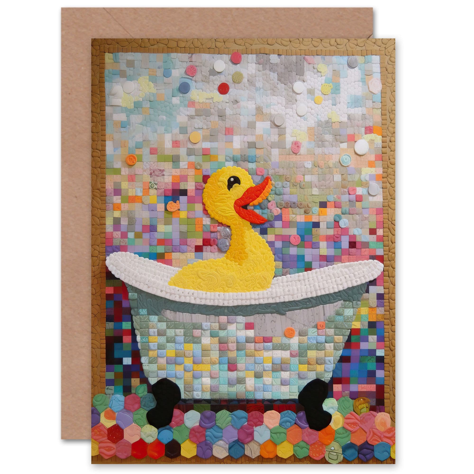 Fun Fuzzy Felt Duck Mosaic Birthday Greeting Card