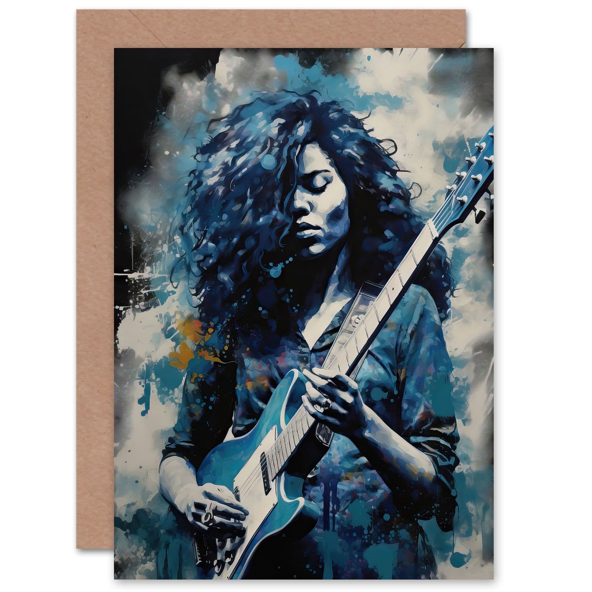 Electric Guitar Woman the Blues Music Birthday Thank You Greeting Card