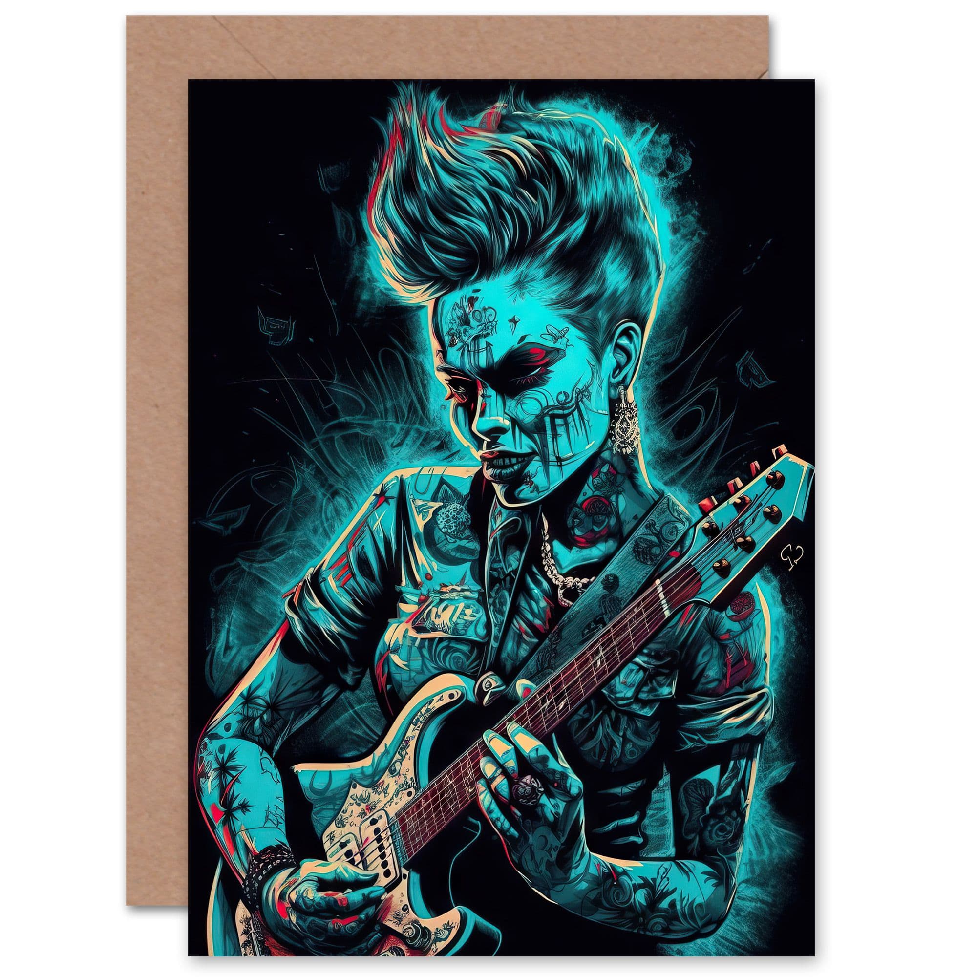 Psychobilly Music Electric Death Punk Rock Guitarist Greeting Card