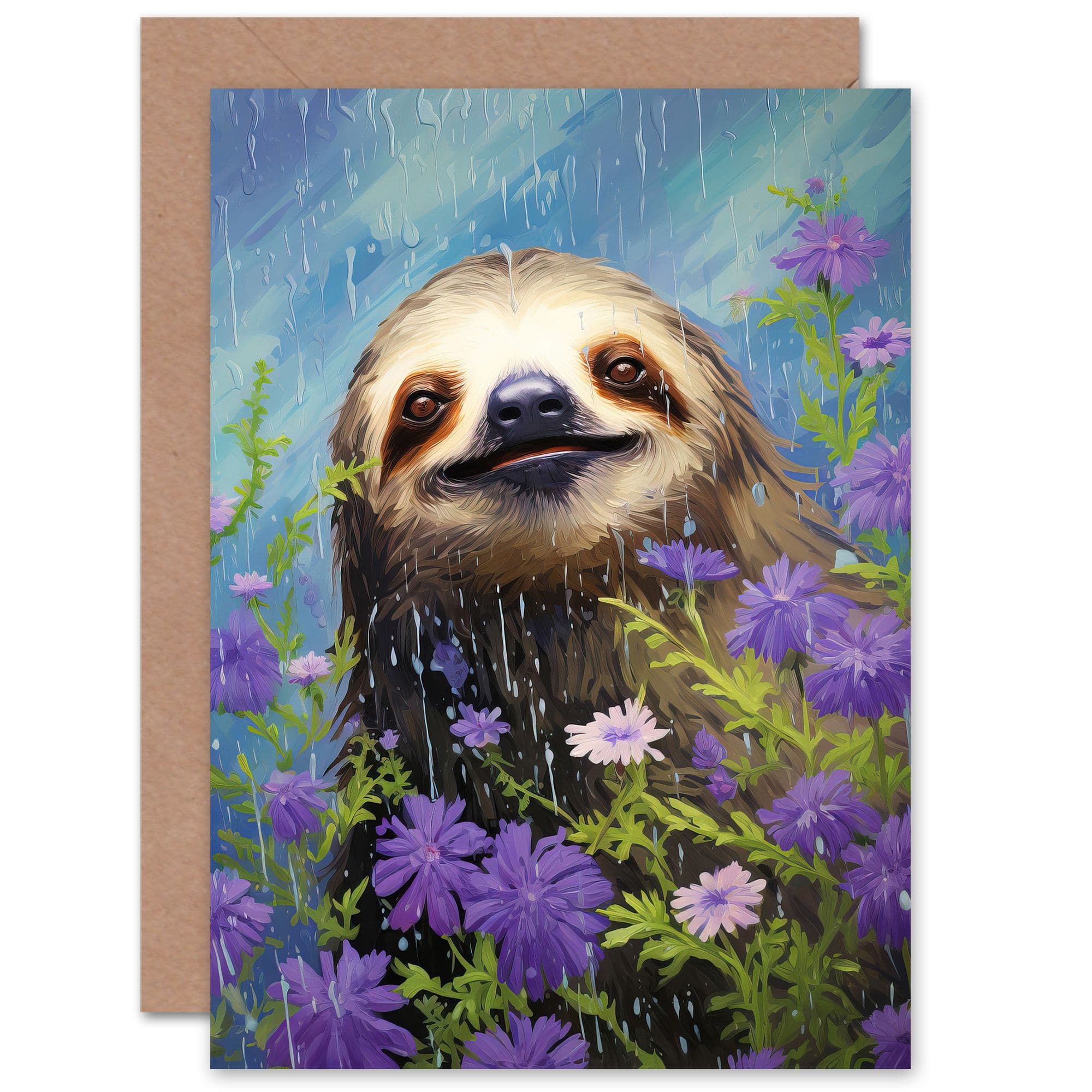 Sloth in Lavender Daisies Birthday Thank You Get Well Soon Greeting Card