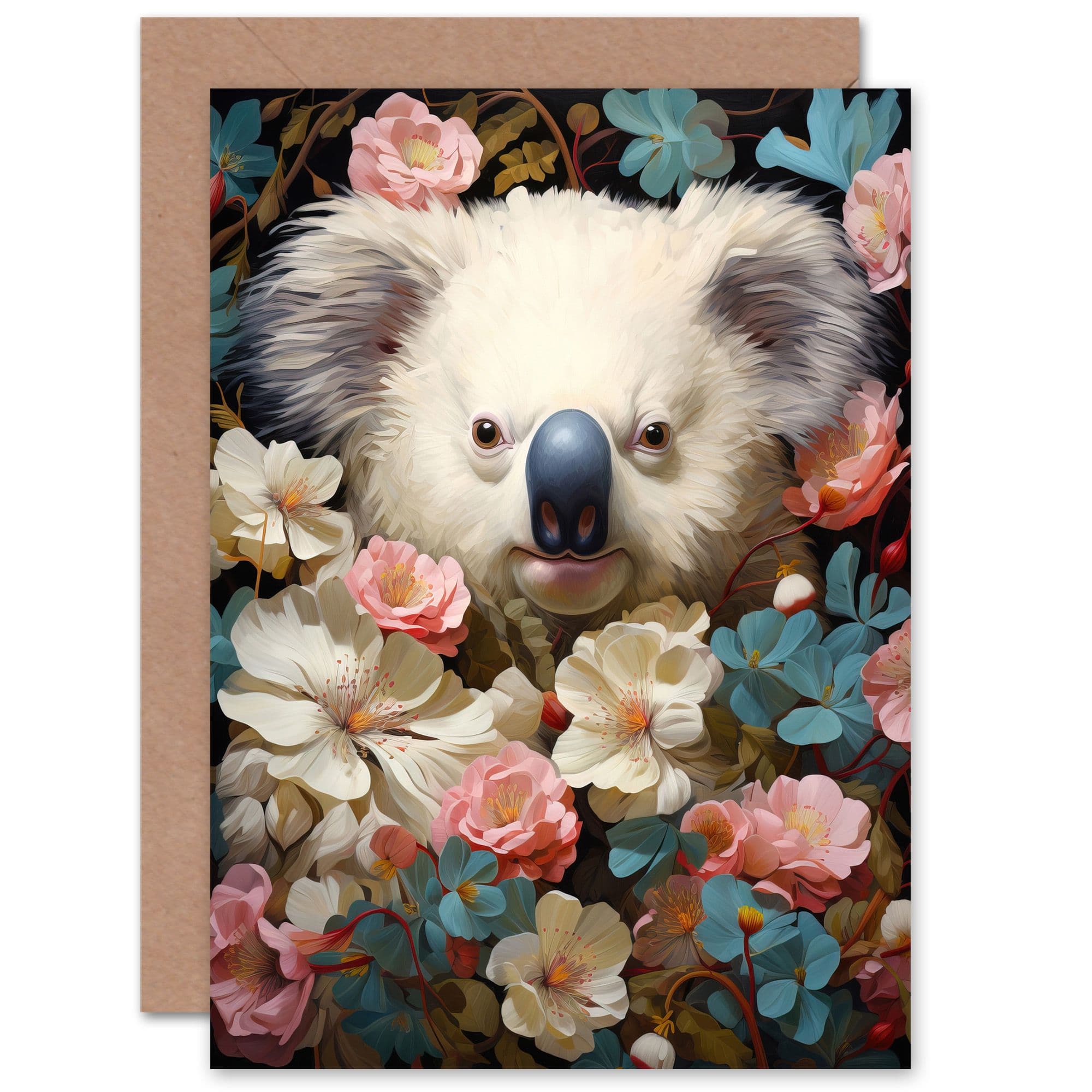 Elegant Koala Bear Pink Blooming Flowers Birthday Thank You Greeting Card