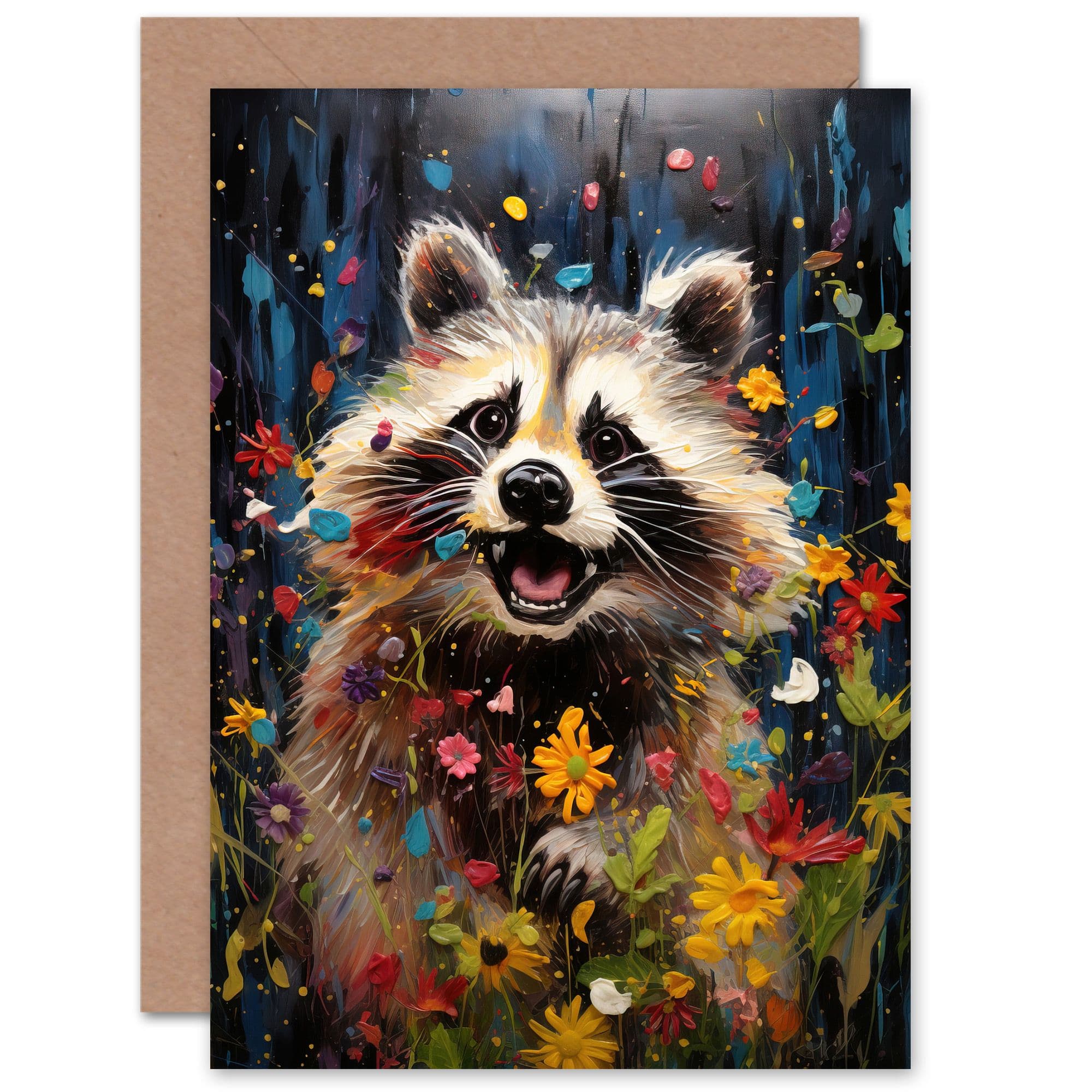 Racoon Romp Wildflower Meadow Quirky Birthday Thank You Greeting Card