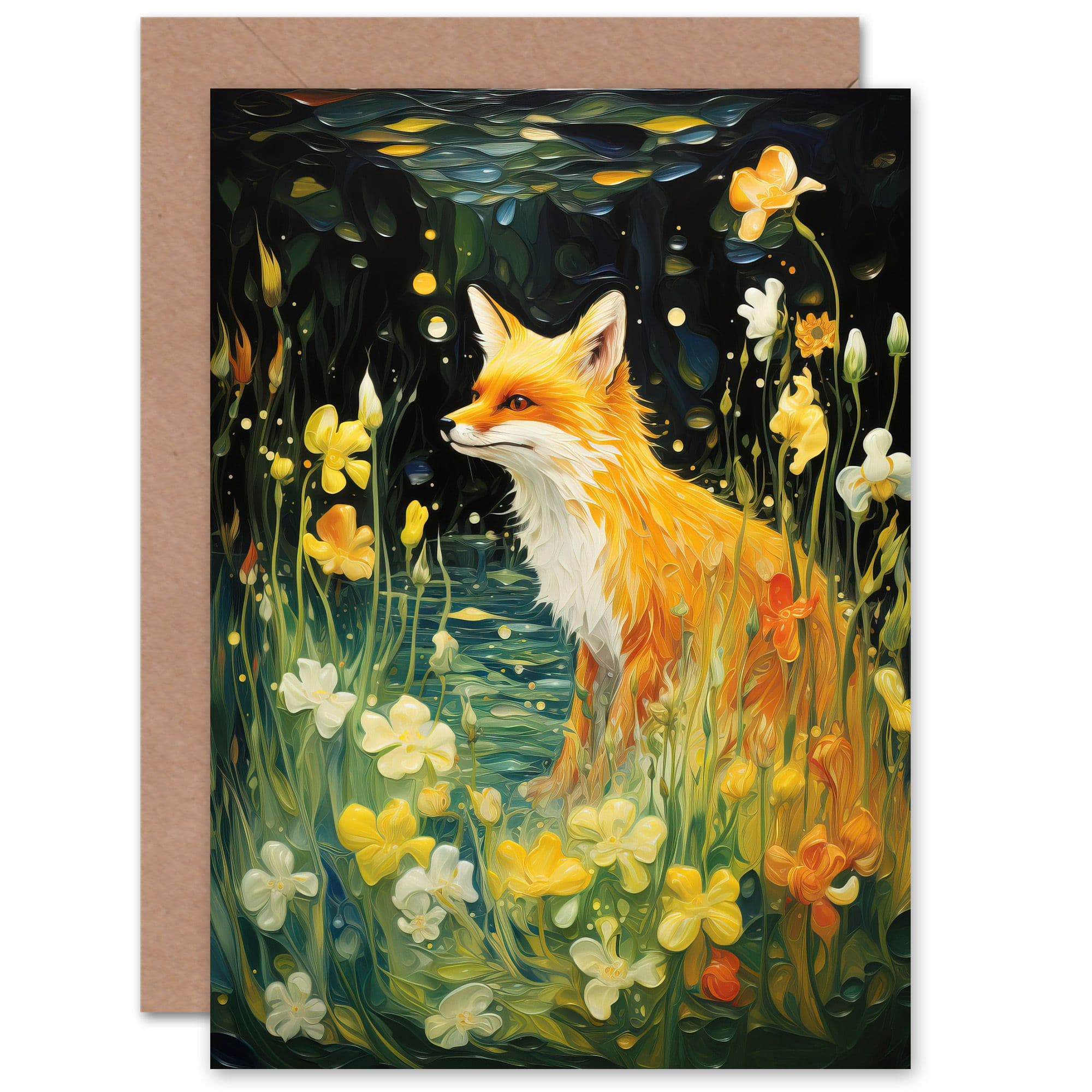 Fox Dream Floral Lily Flowers in Spring Birthday Thank You Greeting Card