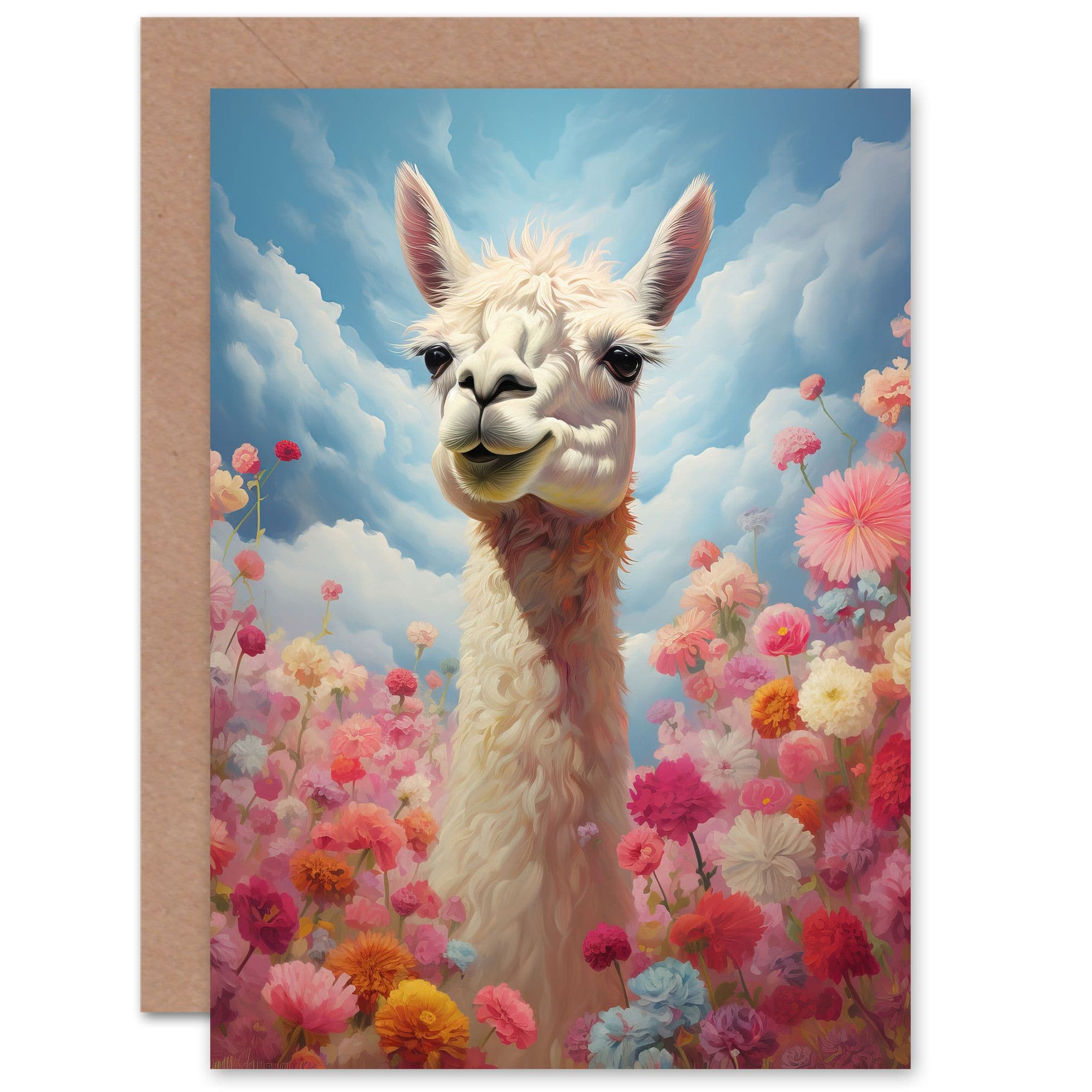 Happy Llama Pink Flowers Bright Colourful Kids Birthday Greeting Card