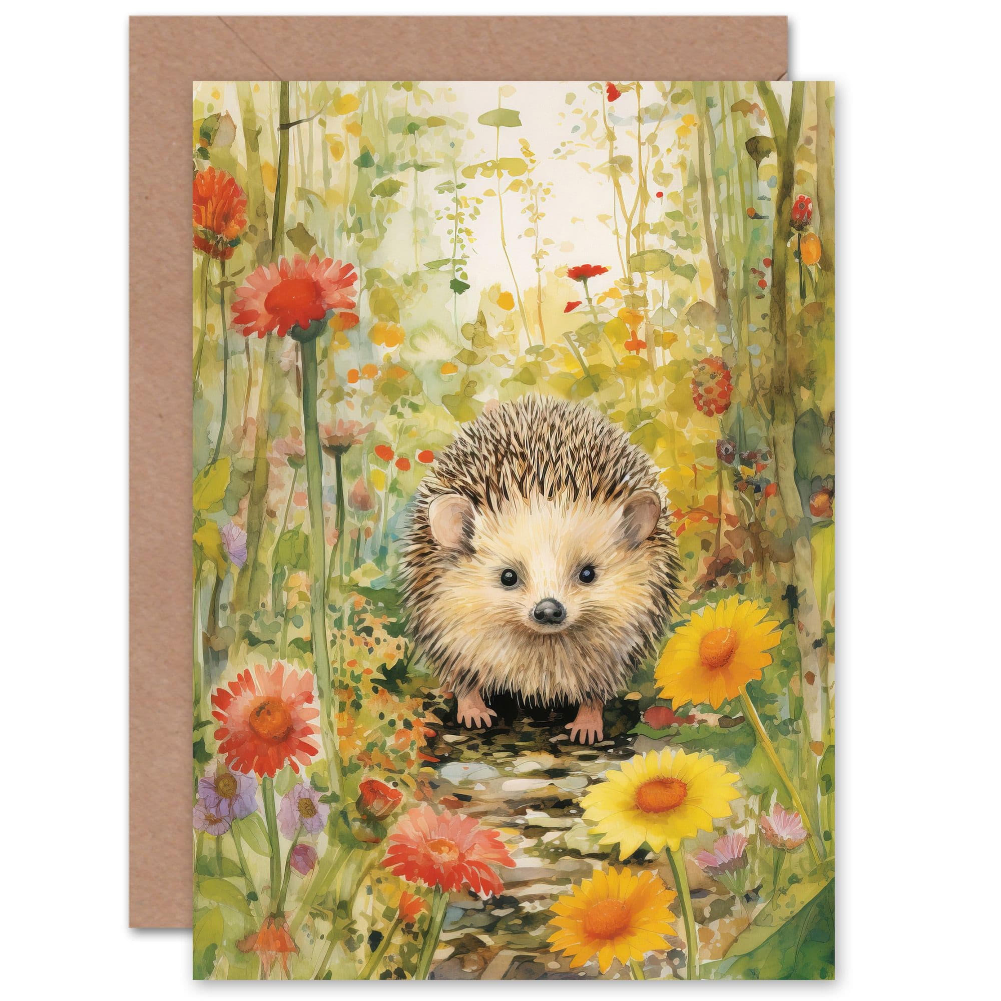 Adorable Hedgehog Wildflower Meadow Birthday Thank You Greeting Card