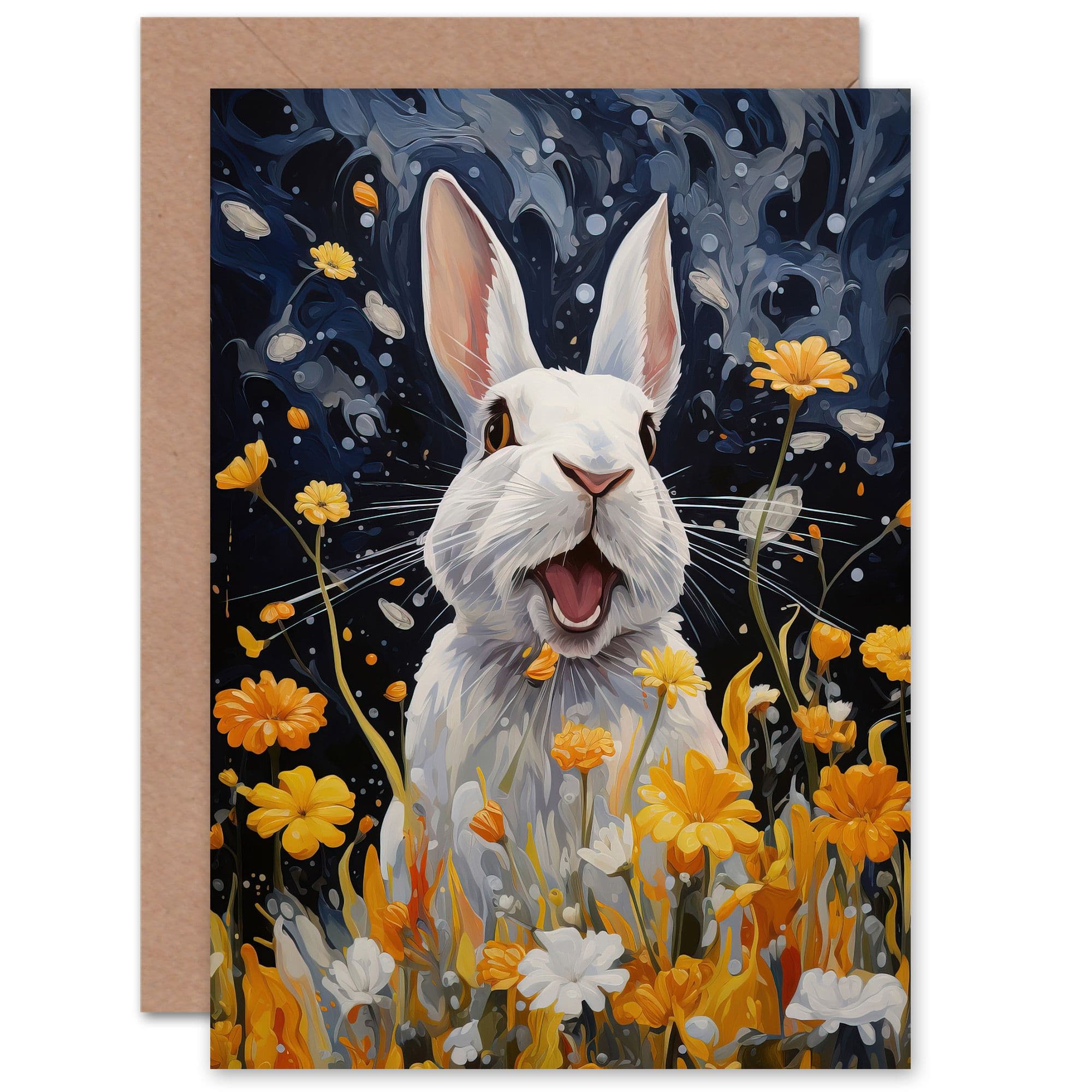 Moonlit Rabbit Florals Birthday Thank You Greeting Card