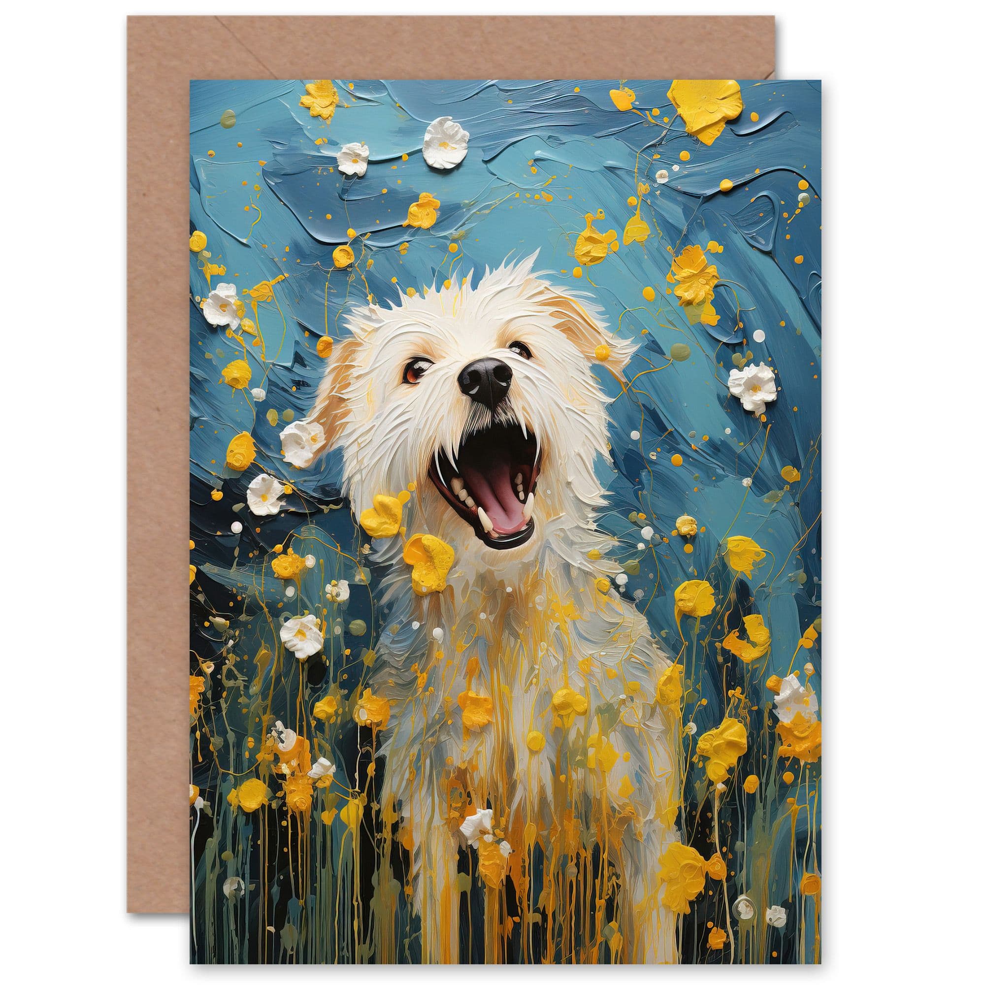 Terrier Oil Painting Blooms Dog Lover Birthday Thank You Greeting Card