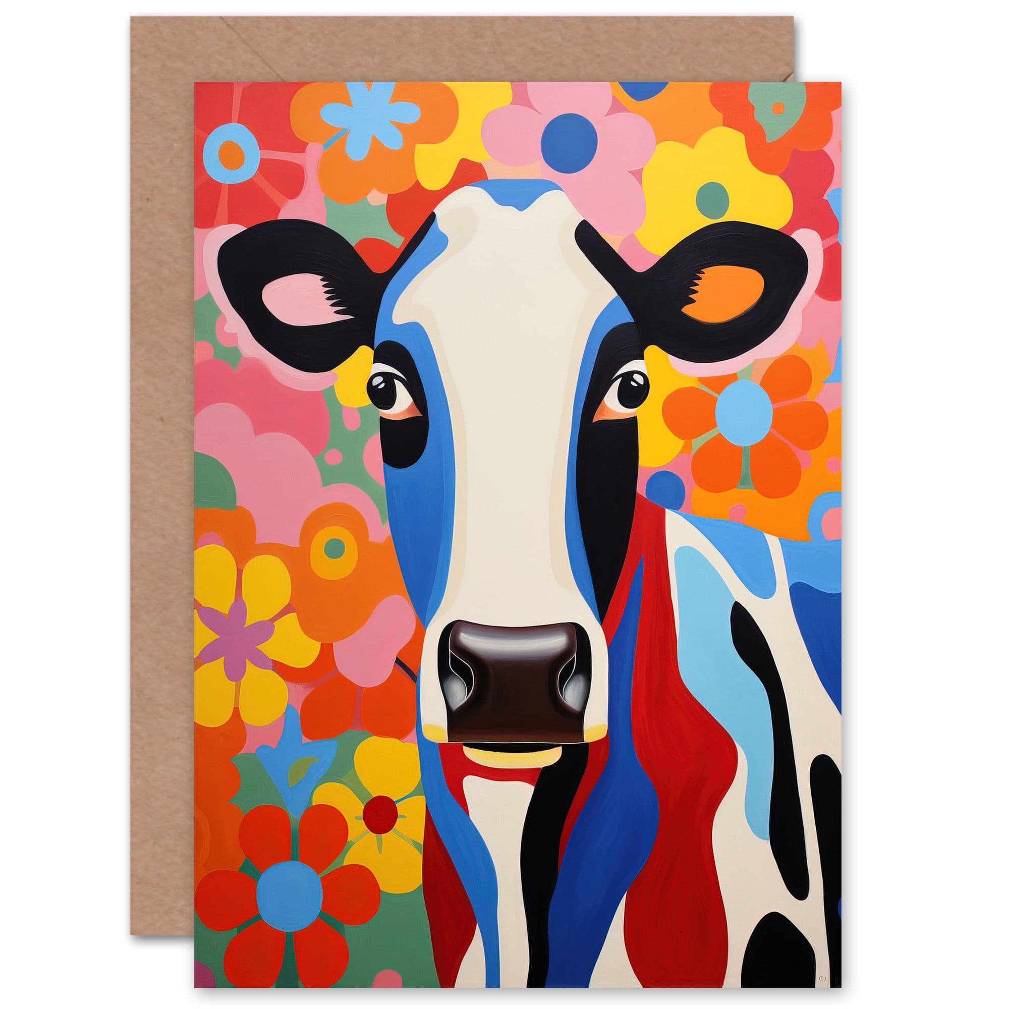Calm Cool Colourful Cow Fun Bright Birthday Greeting Card
