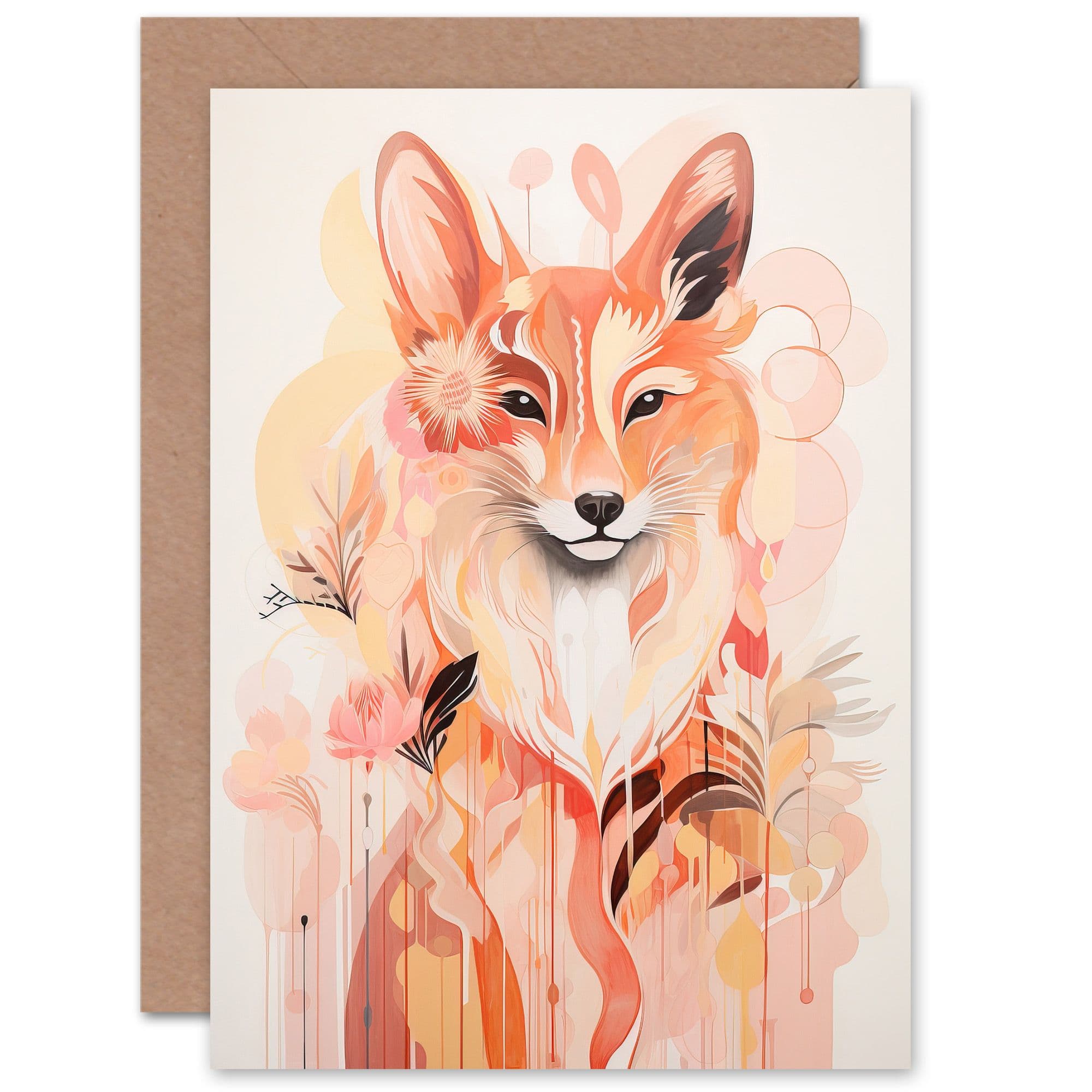 Floral Fox Spirit Animal Boho Calm Pastel Flowers Birthday Greeting Card