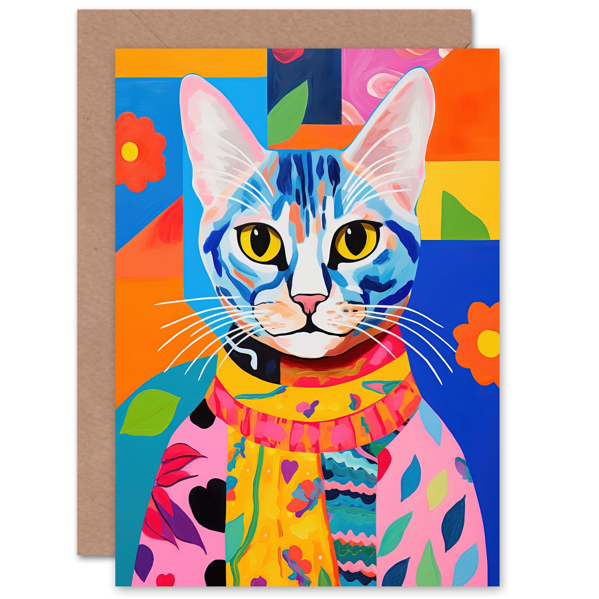 Cat Caftan Folk Art Wife Her Birthday Greeting Card