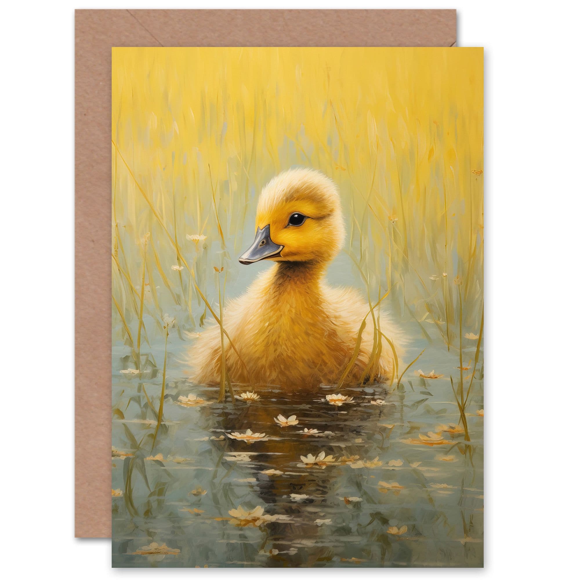 Cute Yellow Ducking Pond Birthday Thank You Kids Easter Greeting Card