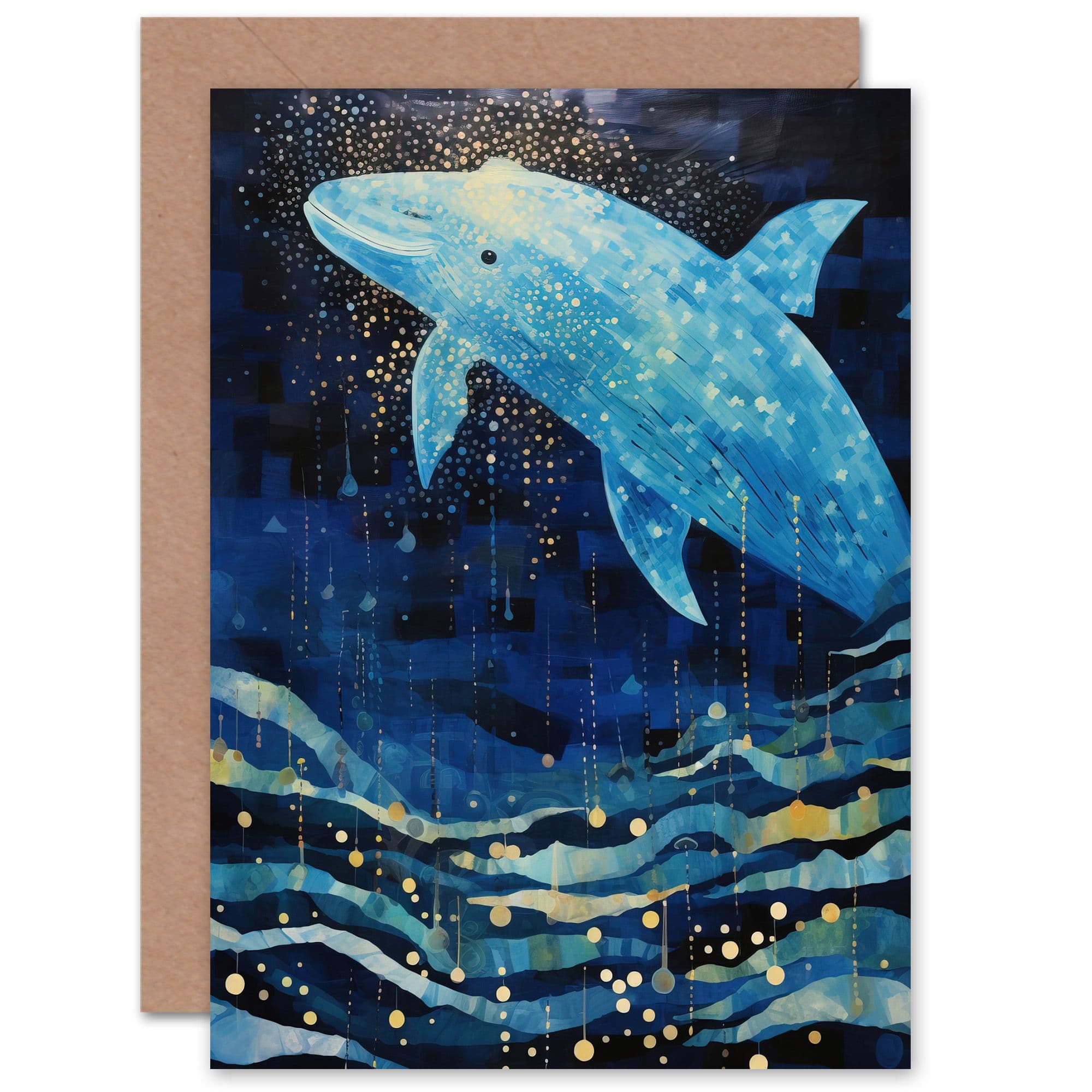 Whale Breach Moonlit Seascape Birthday Thank You Greeting Card