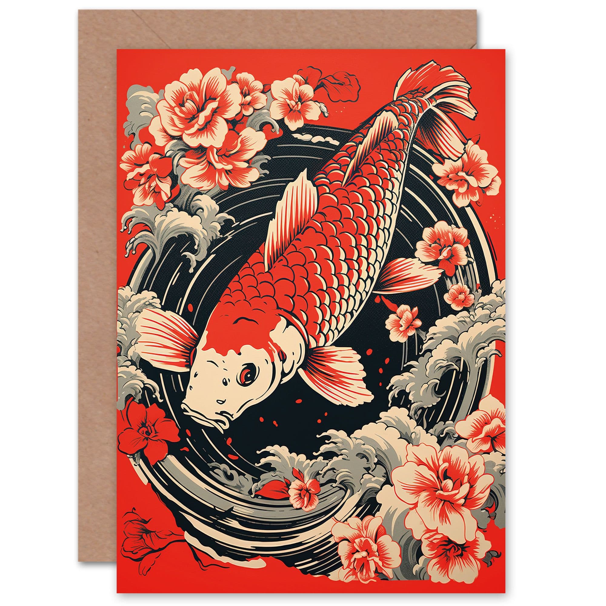 Koi Fish Japanese Floral for Wife Her Birthday Thank You Greeting Card