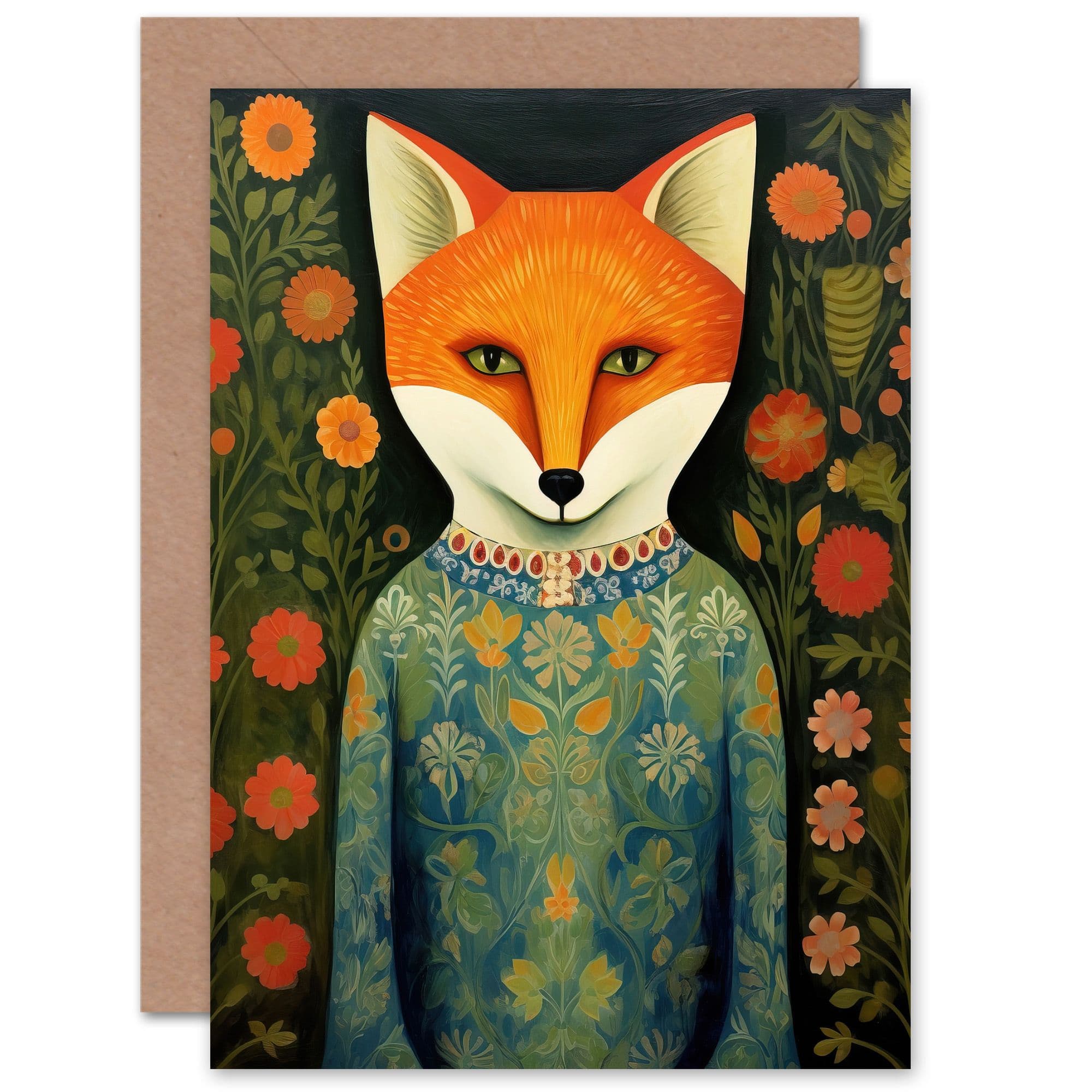 Fox Flaunting Fancy Floral Frock Flower Field Fun Birthday Greeting Card