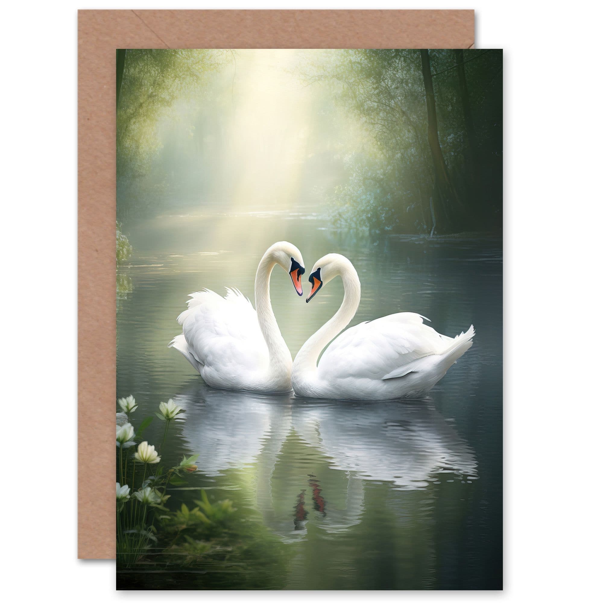 Elegant Loveheart Swans Love Romance Anniversary Valentines Greeting Card
