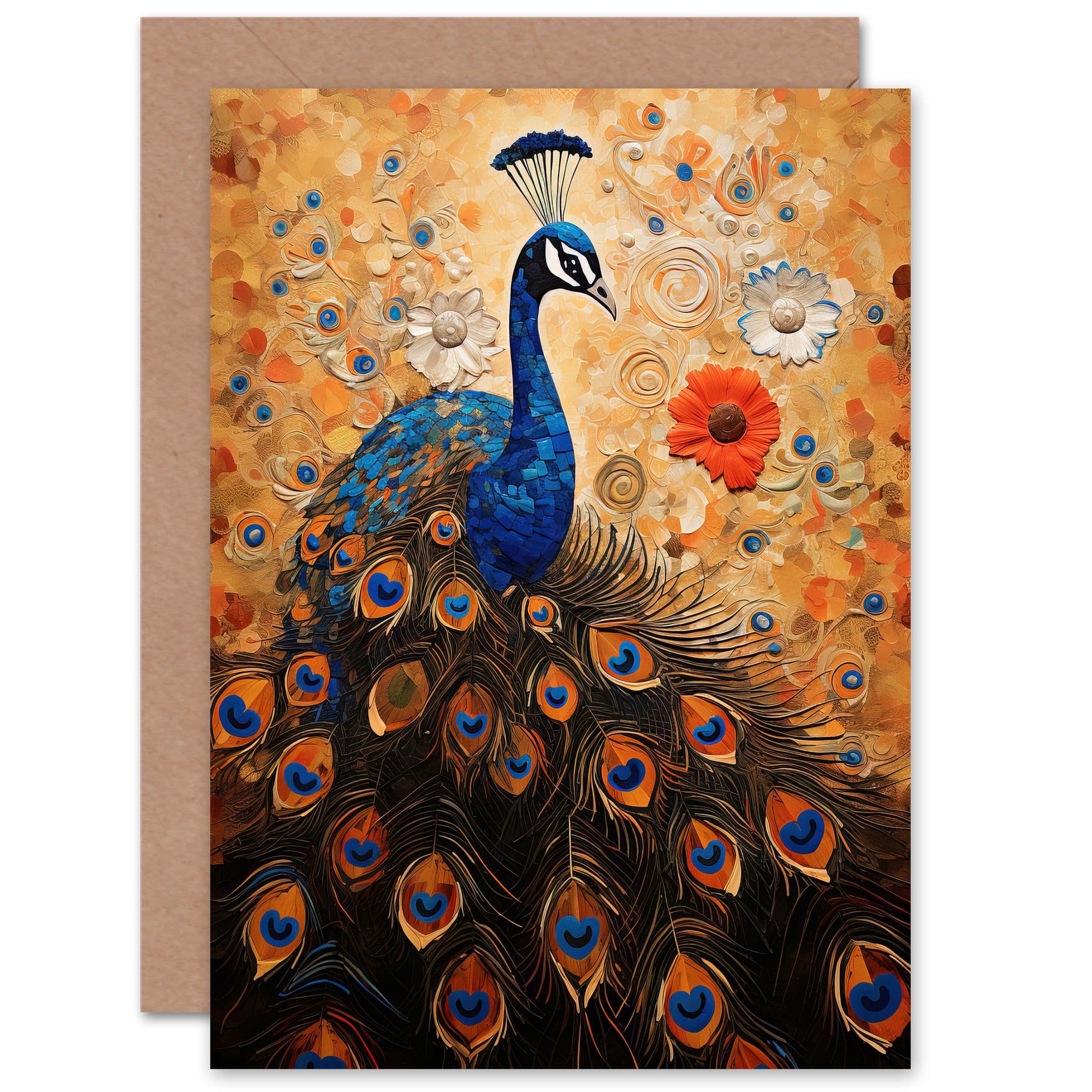 Peacock Klimt Style With Flowers for Wife Her Birthday Greeting Card