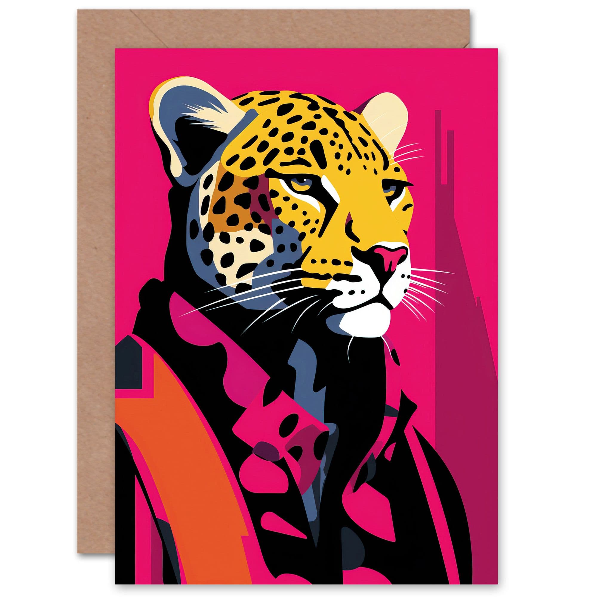 Leopard in Loungewear Hot Pink Vibrant for Him Her Birthday Greeting Card