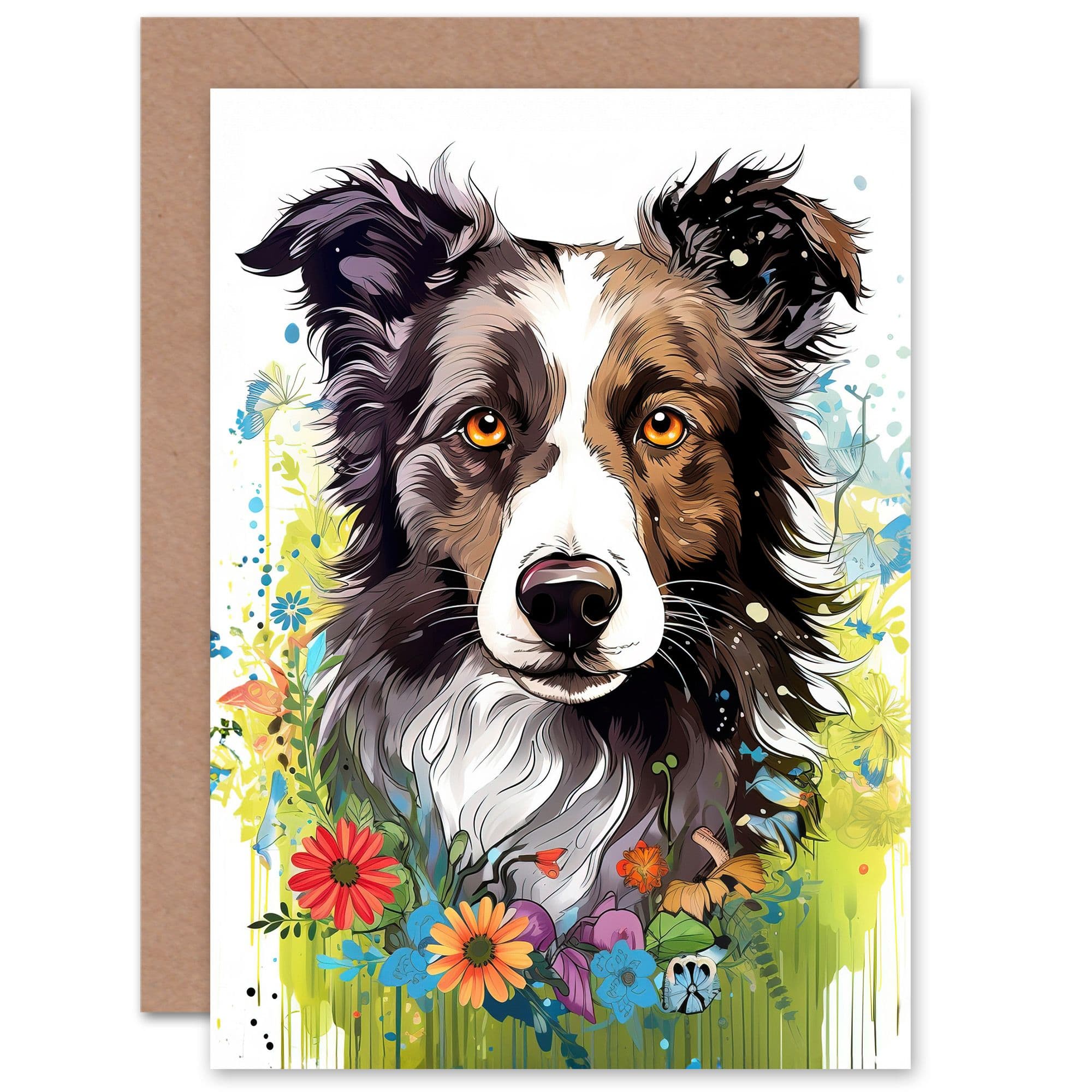 Border Collie Dog Lover Floral Wildflowers Birthday Greeting Card
