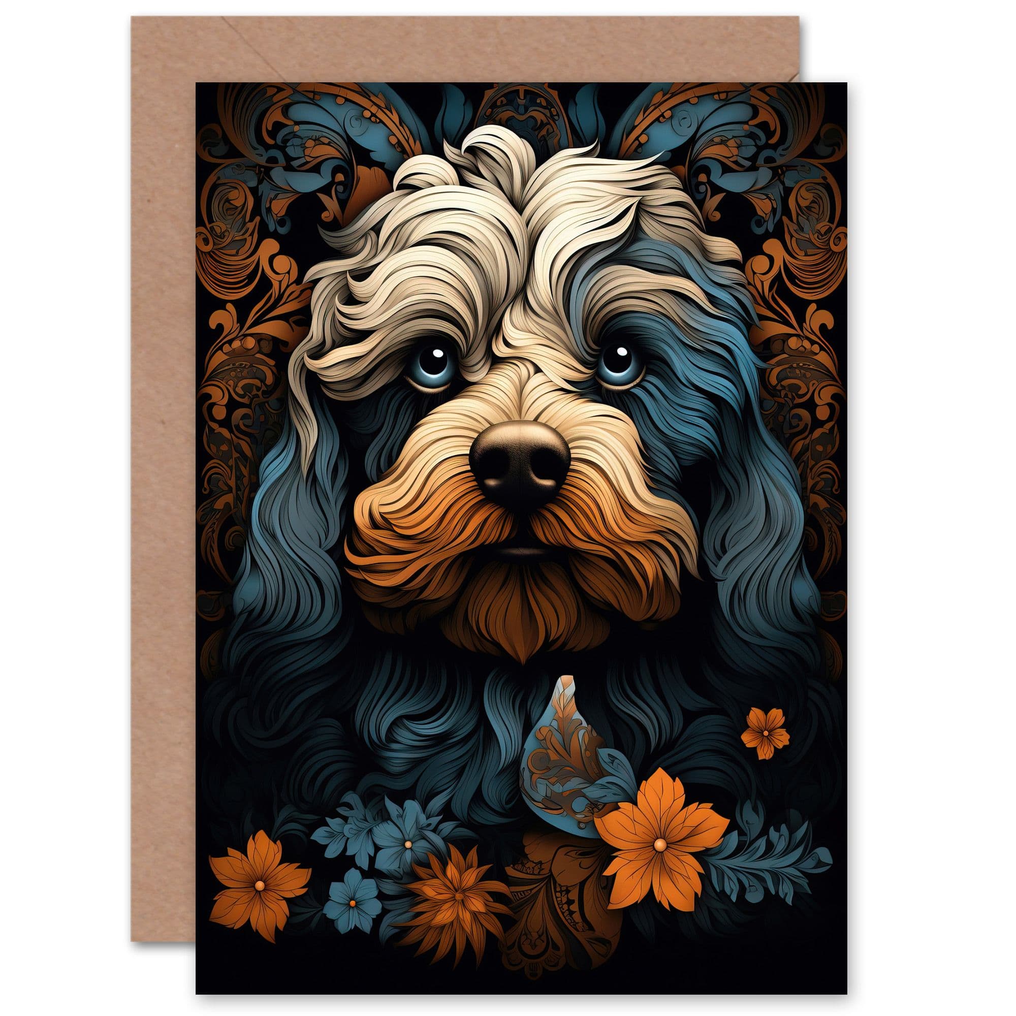 Cockapoo Dog Flower Patterns Art Nouveau for Her Birthday Greeting Card
