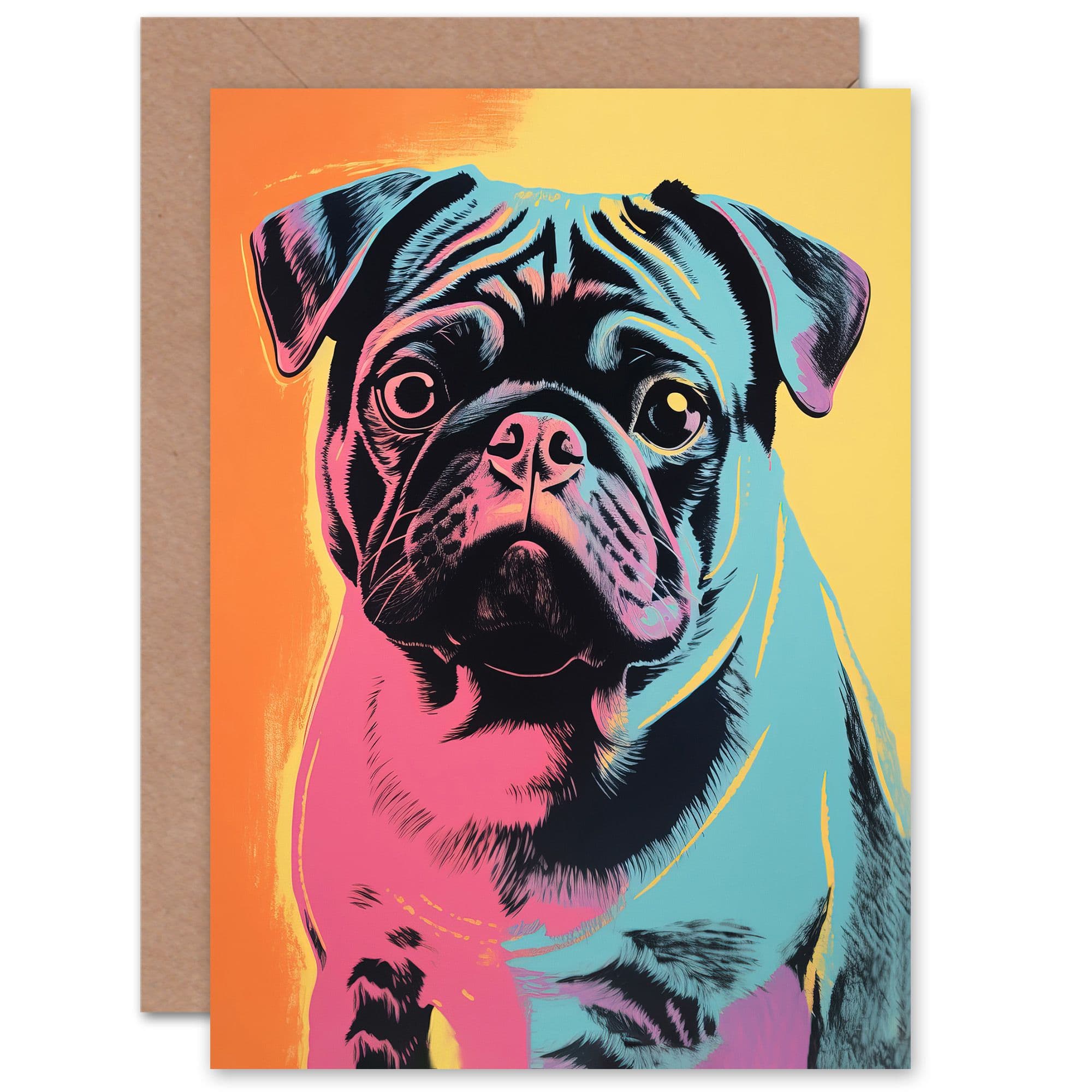 Cute Pug Dog Pet Portrait Fan Lover for Him or Her Birthday Greeting Card