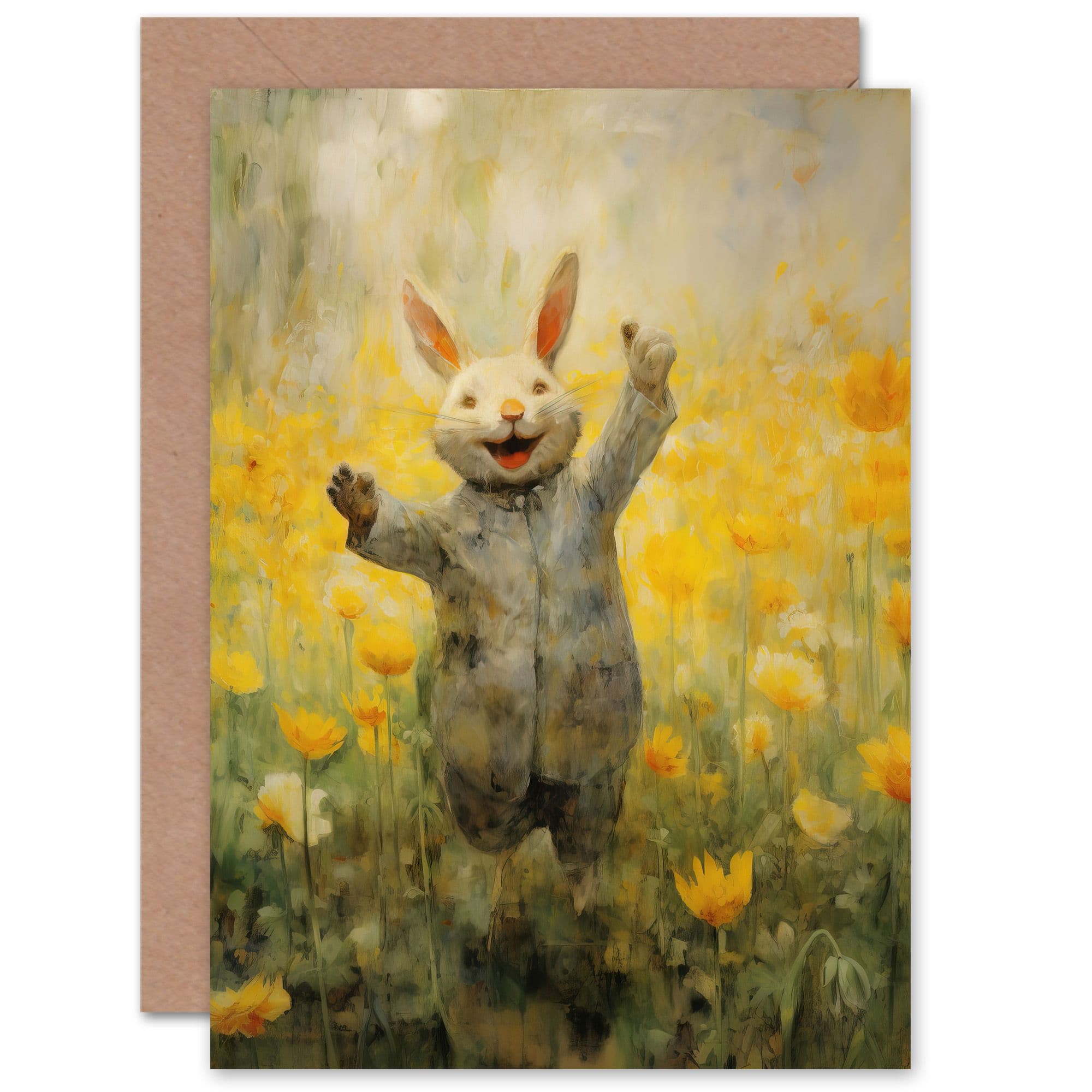 Tulips Rabbit Watercolour Birthday Greeting Card