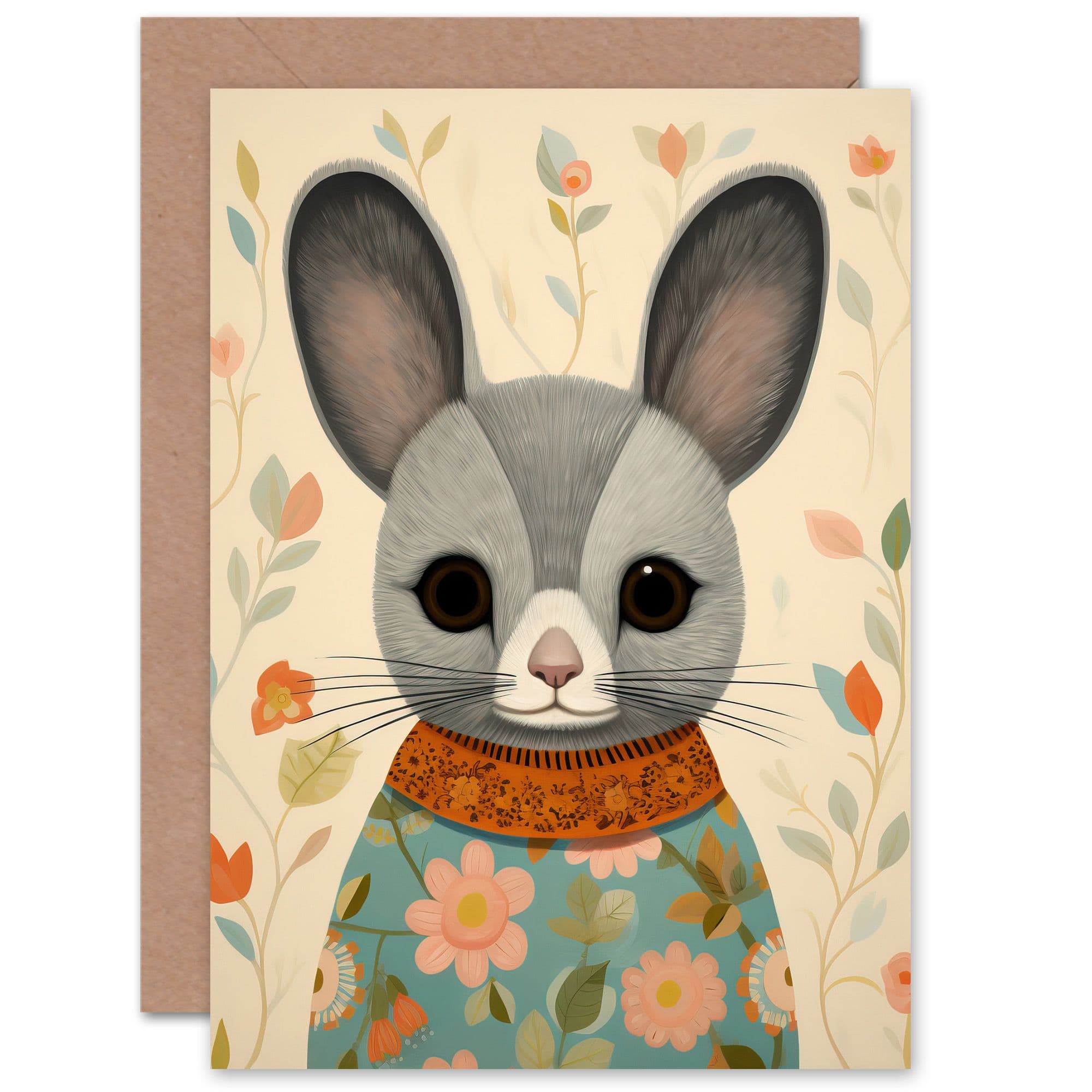Floral Chinchilla Cute Flower for Child Kids Birthday Greeting Card