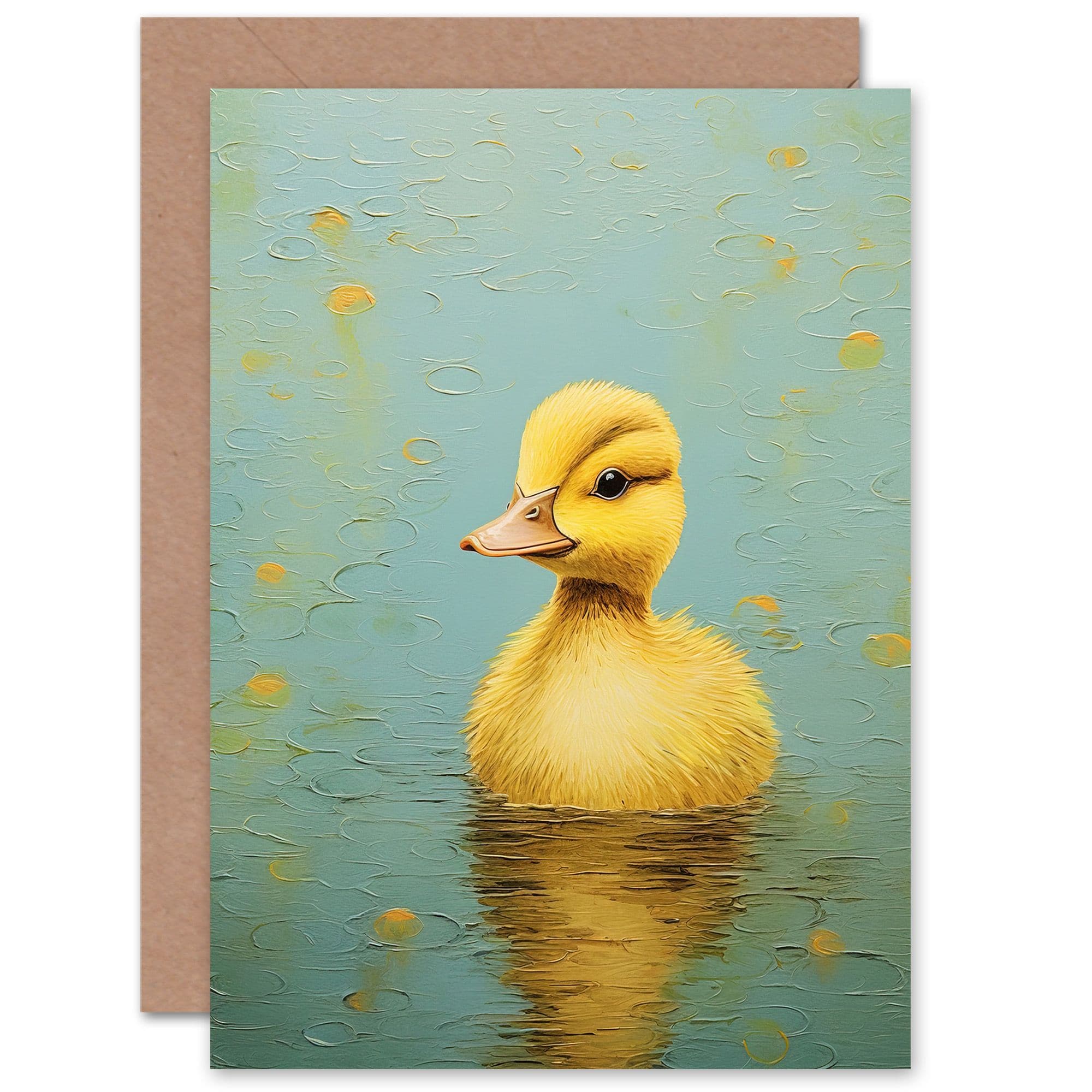 Duckling on the Water Yellow and Duck Egg Blue Kids Greeting Card