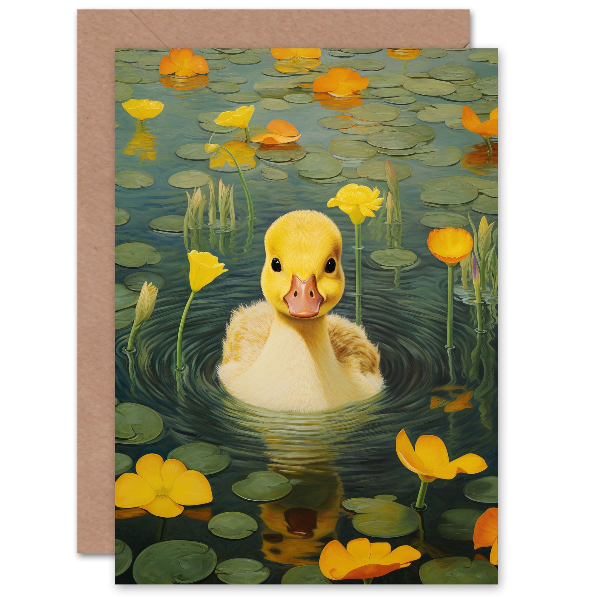 Duckling Lily Pads and Flowers for Child Kids Birthday Greeting Card