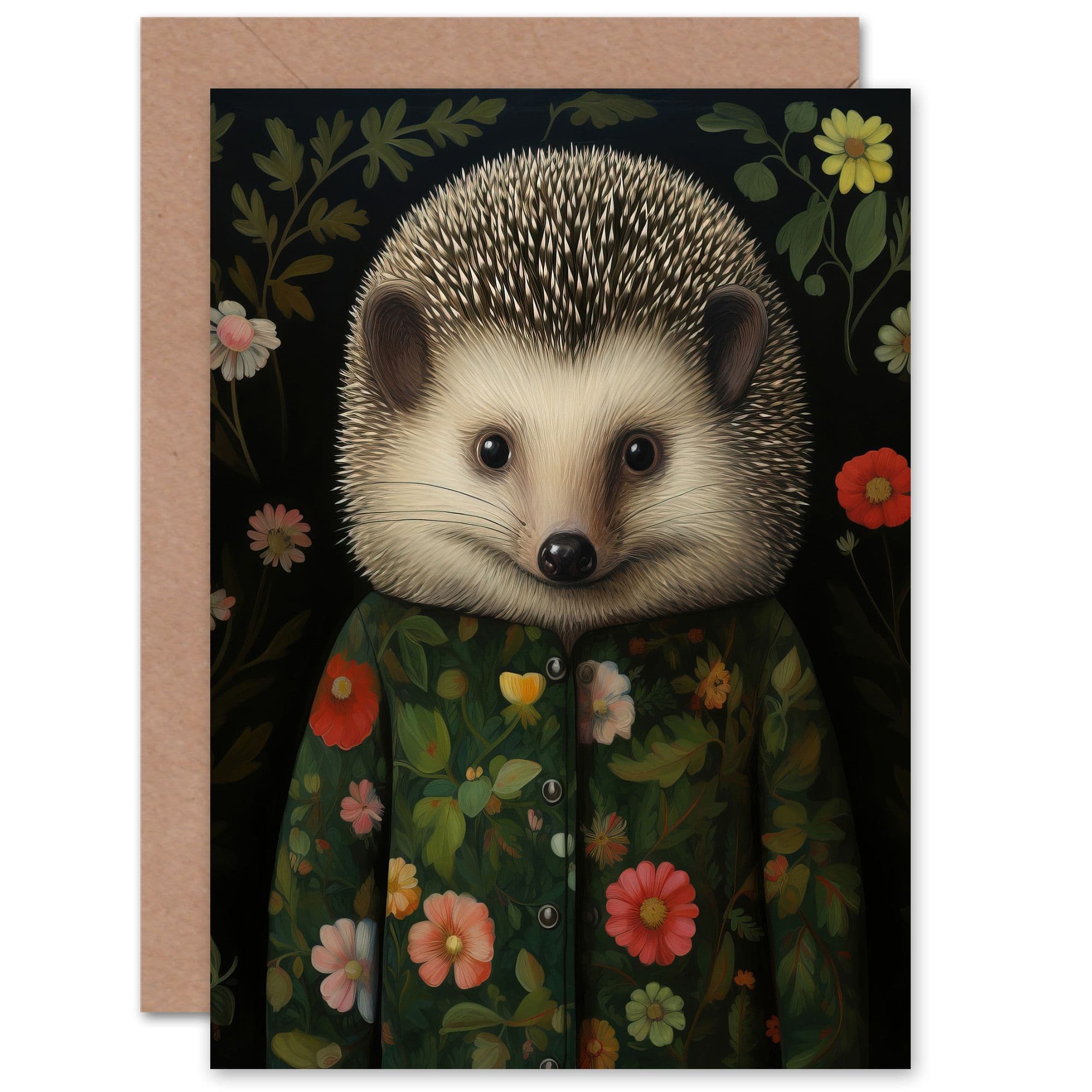 Hedgehog Hedgerow Floral Jacket Cute Birthday Greeting Card