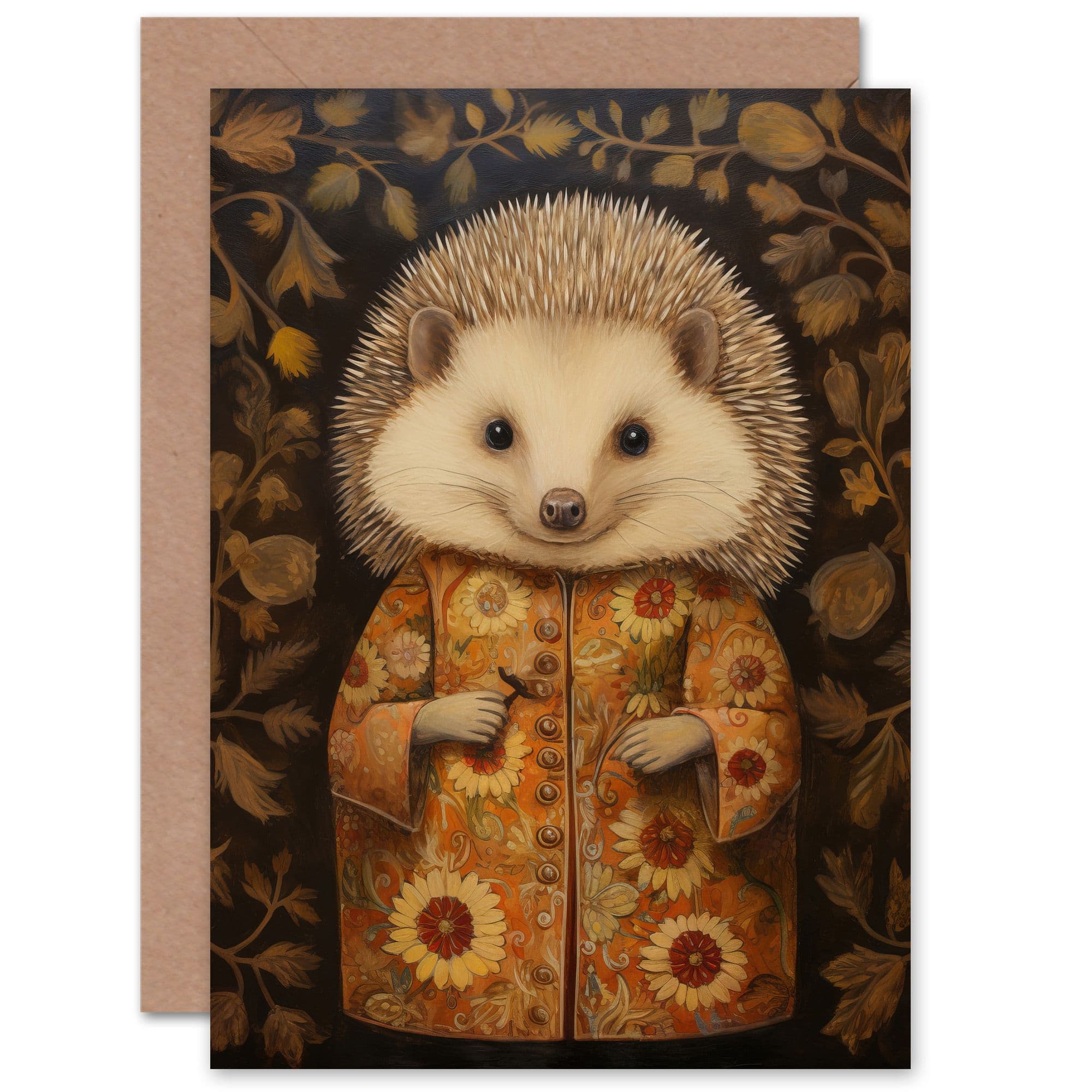 Autumn Hedgehog in Sunflower Robe for Child Kids Birthday Greeting Card